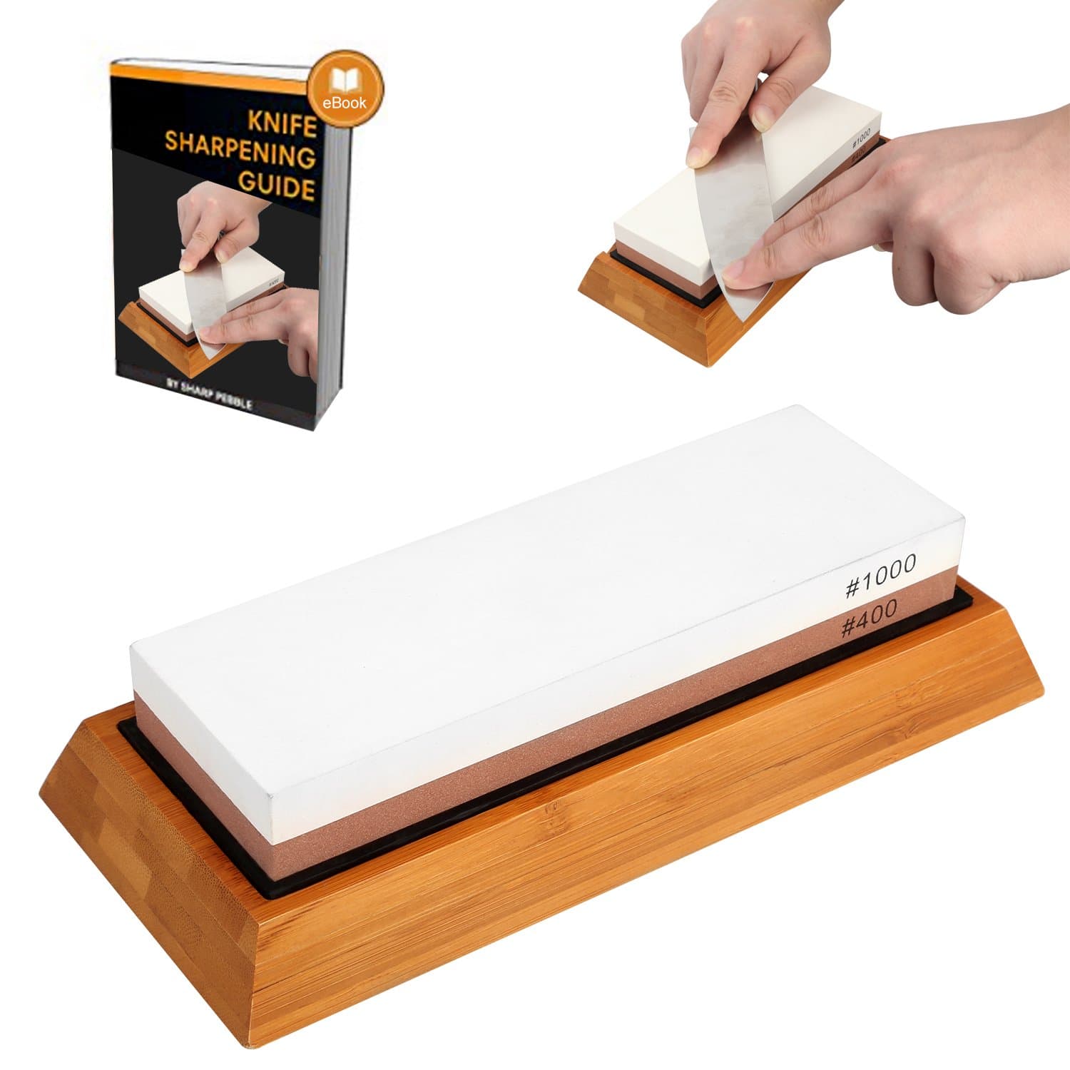 Whetstone Knife Sharpener,Chef Knife Sharpening Stone,MayPal 400/1000 Grit Two-sided Knife Sharpening Stone Within Non-Slip Silicone Knife Sharpening Stone Holder And Bamboo Base