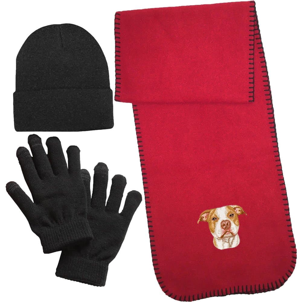 Cherrybrook Red Dog Breed Embroidered Lightweight Scarf Bundle - Includes Embroidered Scarf, Beanie, and Gloves (All Breeds)