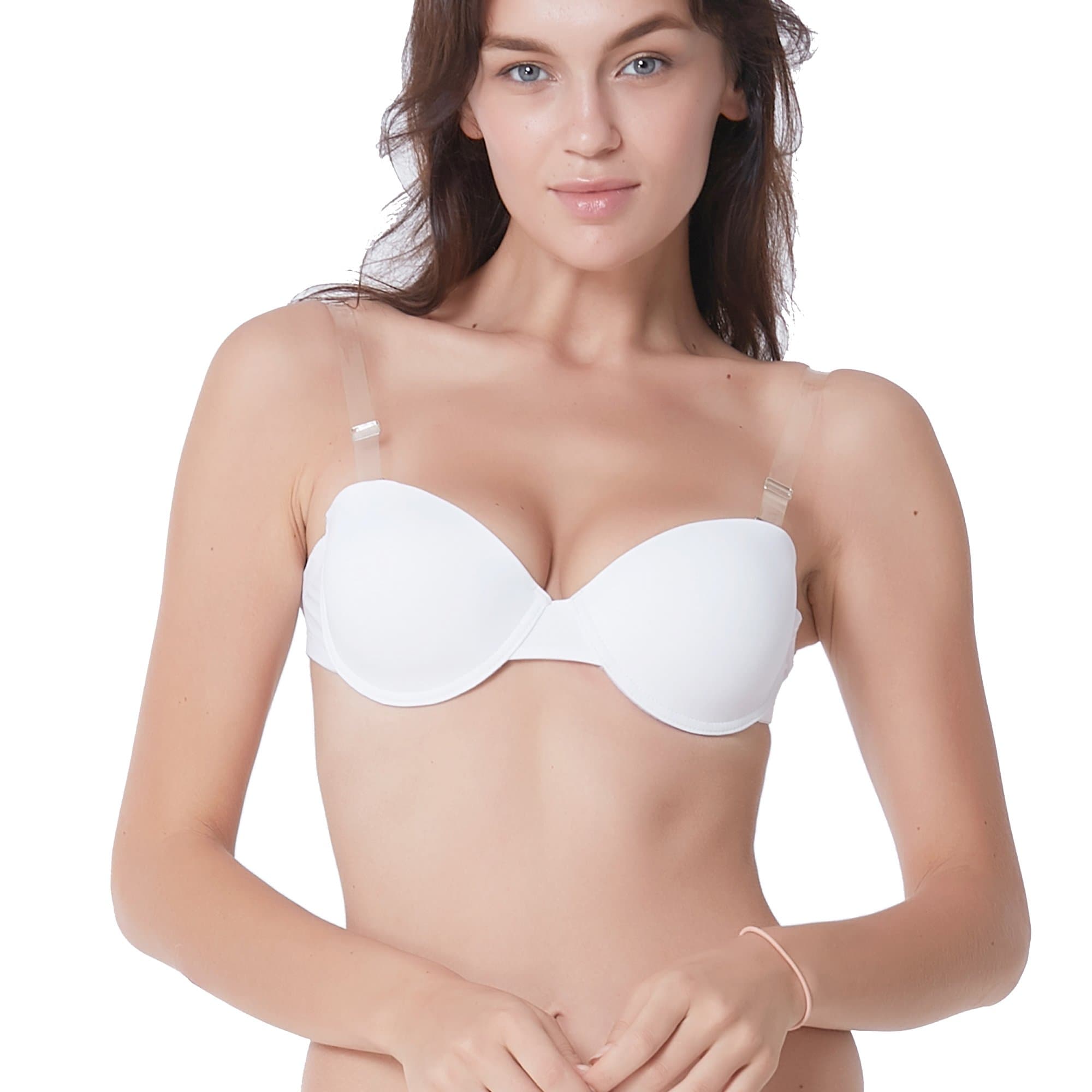 Shitagi Everyday Bra Invisible Strap Push Up Sexy Underwire Brassiere (32B, White)