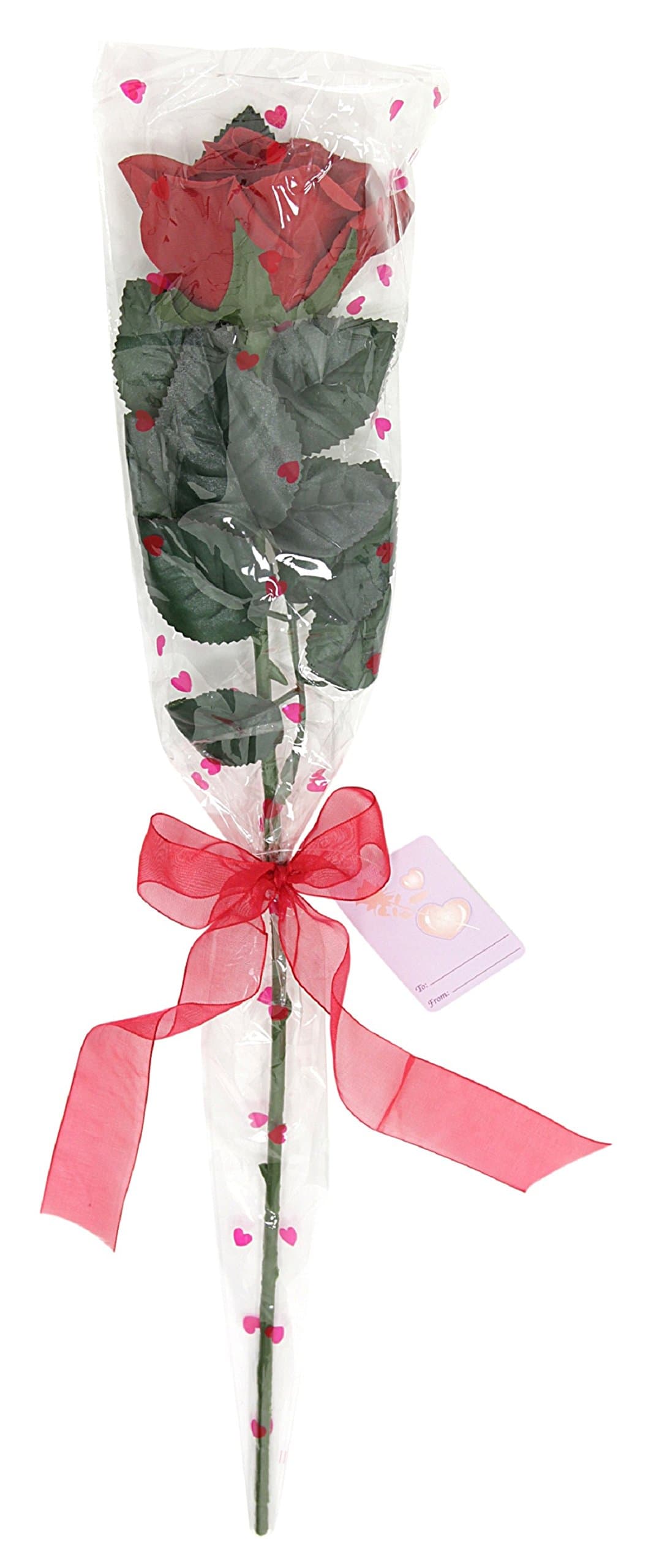 Floral Elegance Artificial 48cm Single Stem Gift Wrapped Red Rose Flower