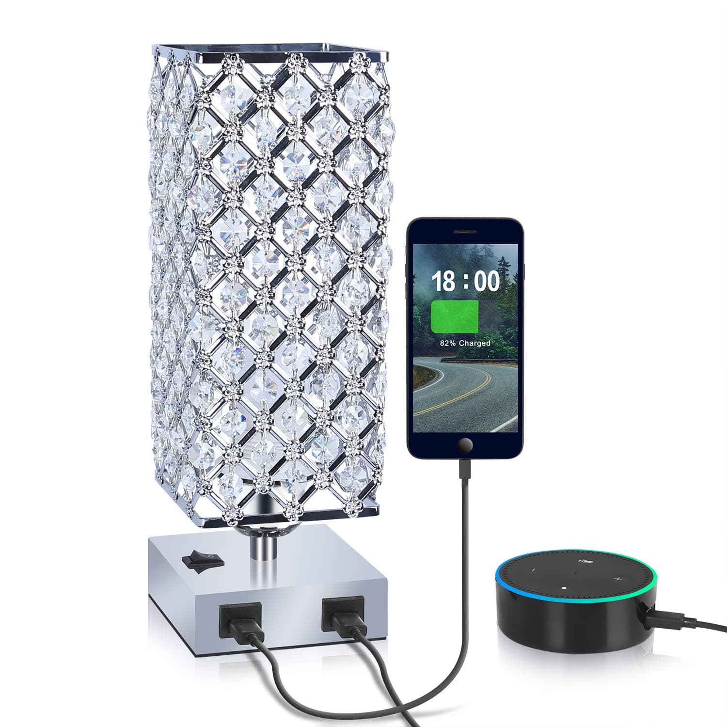 USB Crystal Table Bedside Desk Lamp, Acaxin Square Crystal lamp with 156pcs Crystals, Elegant Glam Lamps for Bedrooms, Decorative Lamp, Nightstand Lamp for Bedroom/Living Room/Dressing Room