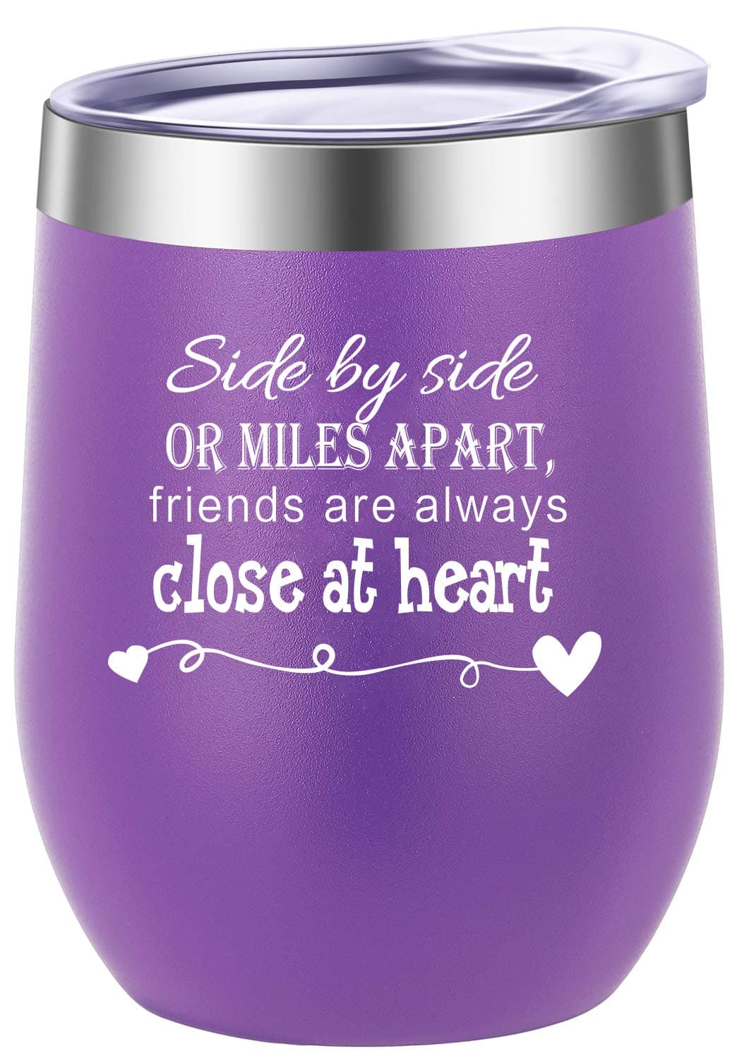 Side By Side or Miles Apart,Friends Are Always Close at Heart Wine Tumbler,Mug,Birthday Day Best Friends,Long Distance Friendship,Christmas Gifts for Women Purple