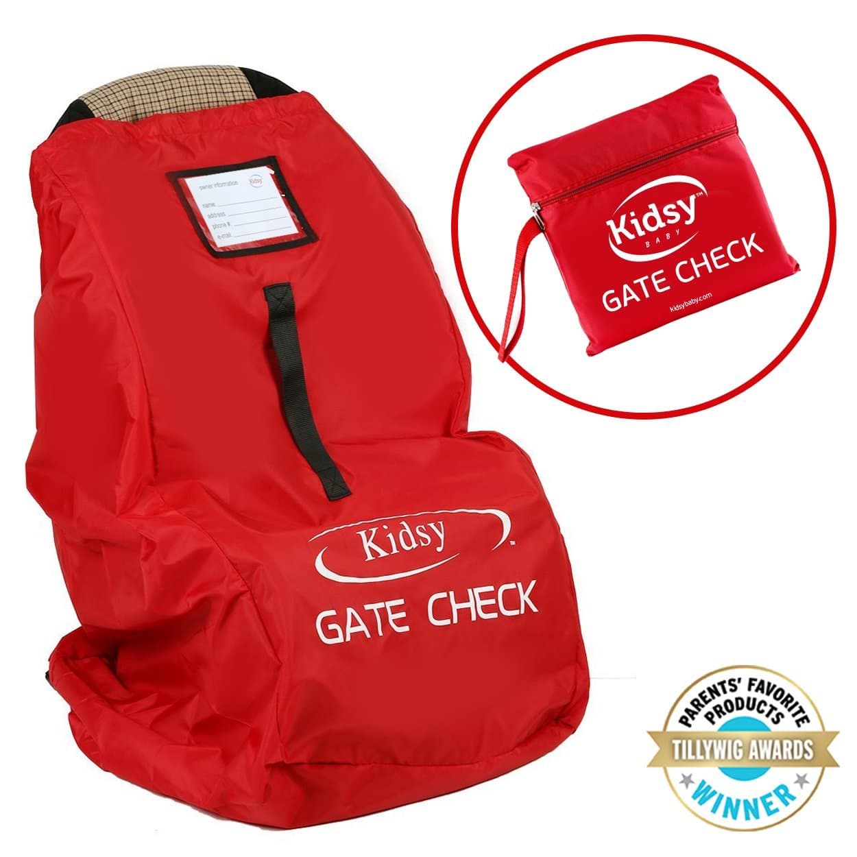 Car Seat Travel Bag for Flight Check in - Backpack Straps, Carry Handle, Storage Pouch and Zipper Closure - Durable Ballistic Nylon - Universal Fit - by Kidsy