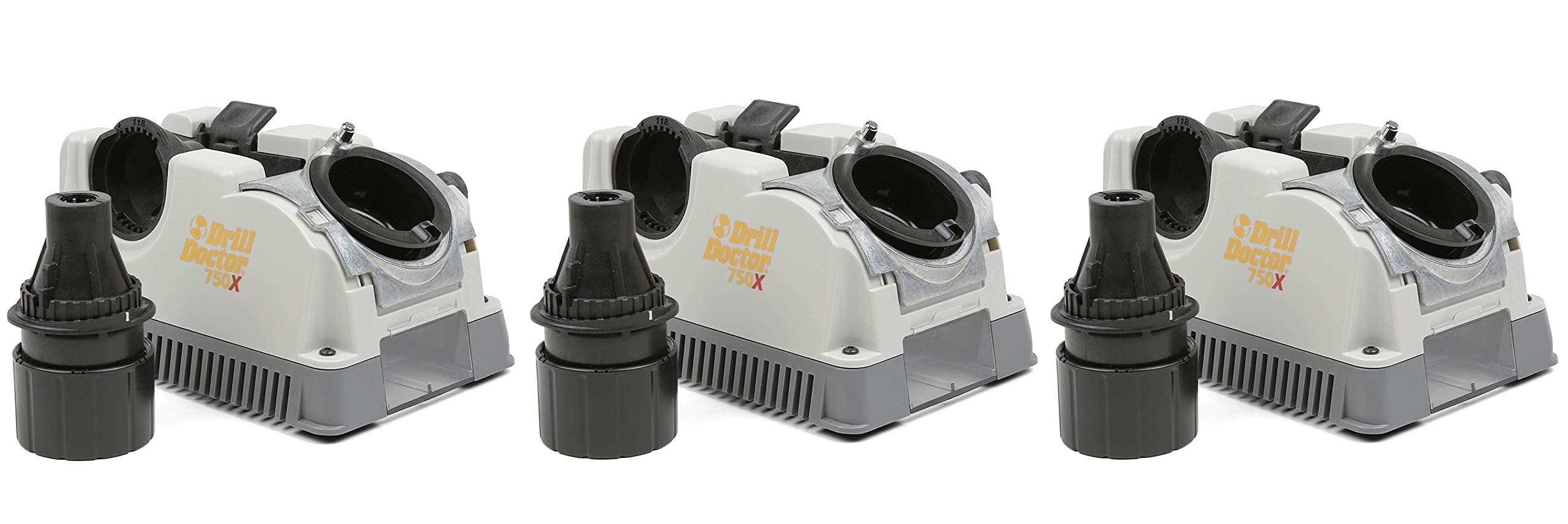 Drill Doctor 750X Drill Bit Sharpener for High-Speed Steel, Masonry, Carbide, Cobalt, TiN-coated Drill Bits, with Adjustable Angles from 115° to 140°, Sharpens 3/32in – 3/4in Drill Bits (Pack of 3)