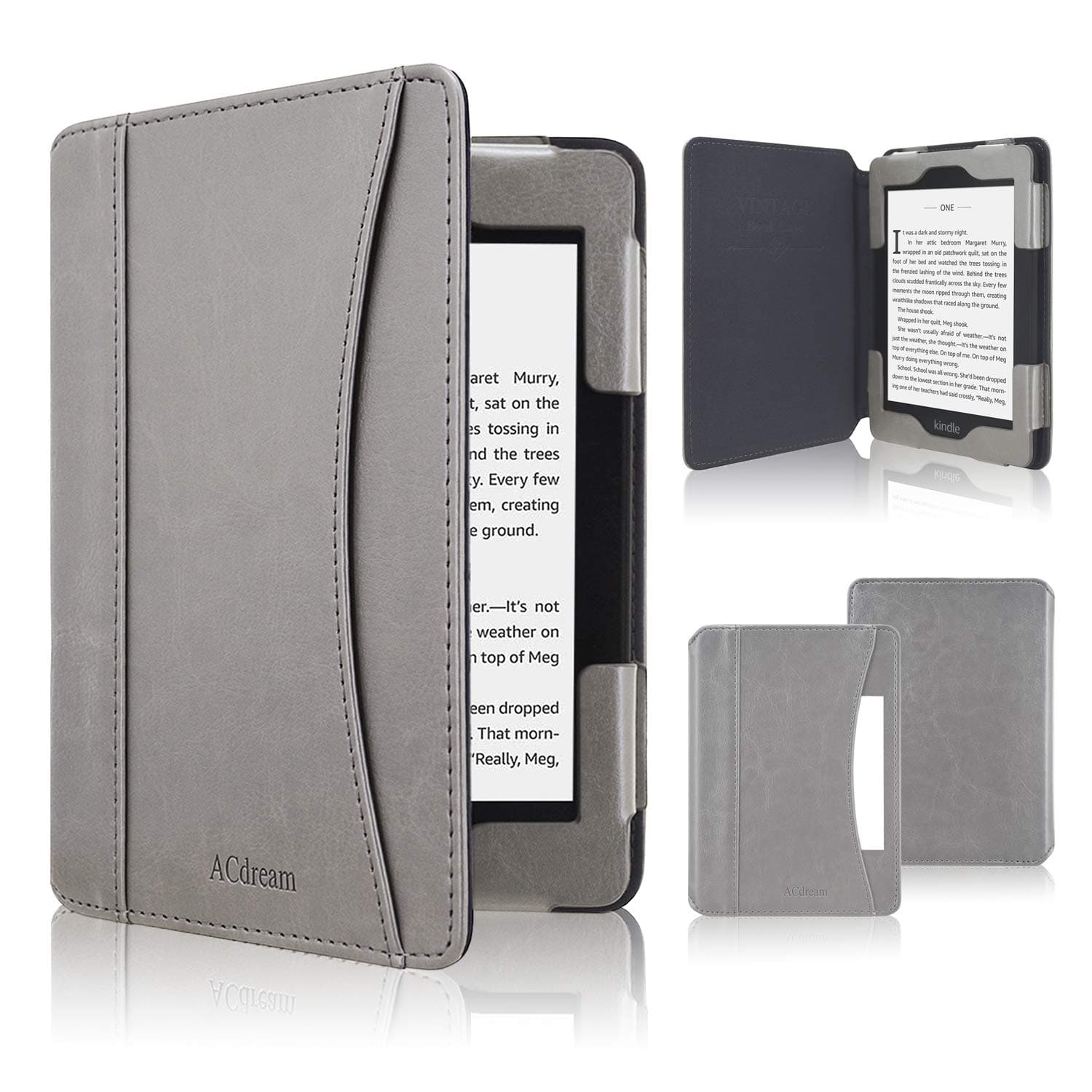 ACdream Kindle Paperwhite Case 2018, Folio Smart Cover Leather Case with Auto Sleep Wake Feature for All New and Previous Kindle Paperwhite Models, Grey