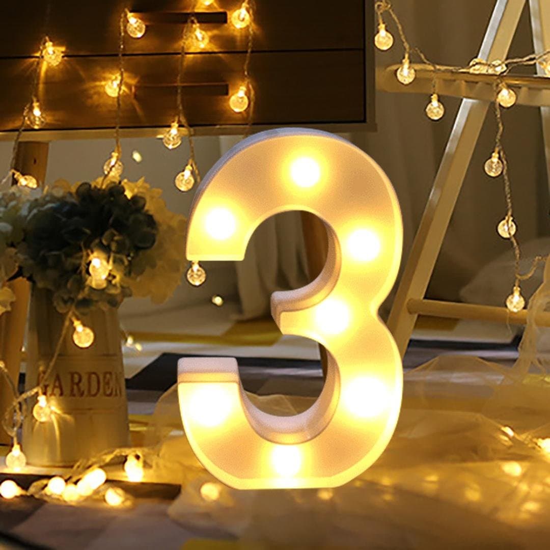 Spritumn Lights LED Light Up Standing Hanging Numerical 0-9 Up in Lights Decoartive LED Birthday White Plastic Age Numbers (3)