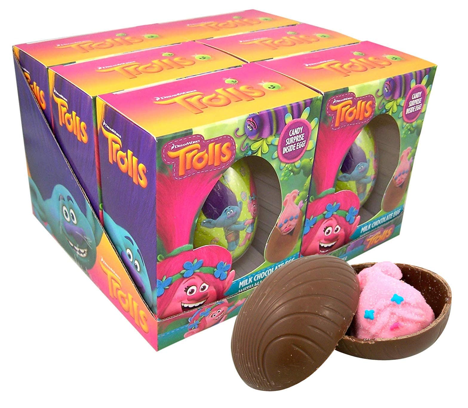 Milk Chocolate Trolls Candy with Marshmallow, Pack of 6