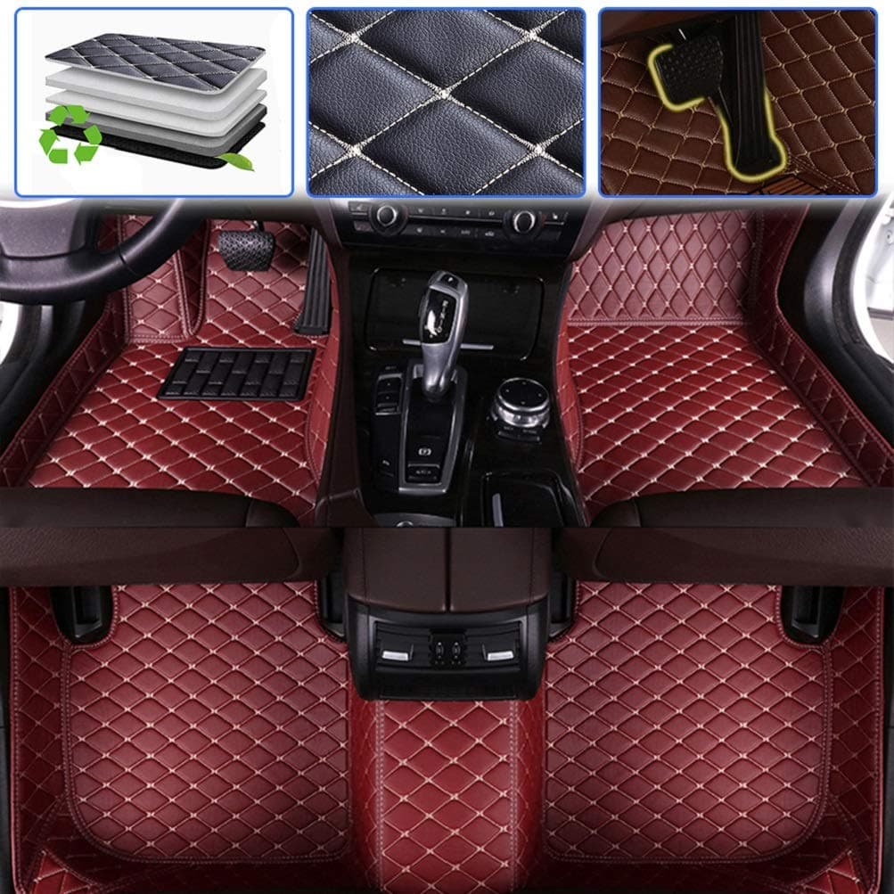 SureKit Custom Car Floor Mats for KIA Stinger 2018-2019 Luxury Leather Waterproof Anti-Skid Full Coverage Liner Front ＆ Rear Mat/Set (Wine red)