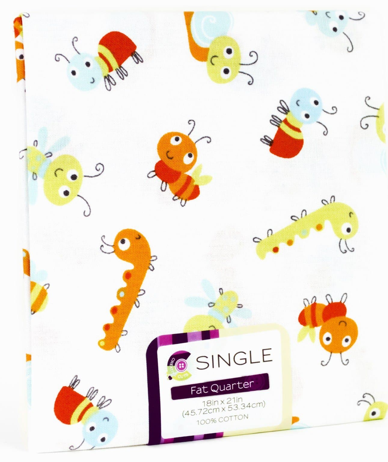 3 FAT QUARTERS Baby bugs, caterpillar Multi-colored on white background FABRIC 100% COTTON ~ SEWING, QUILTING, ART