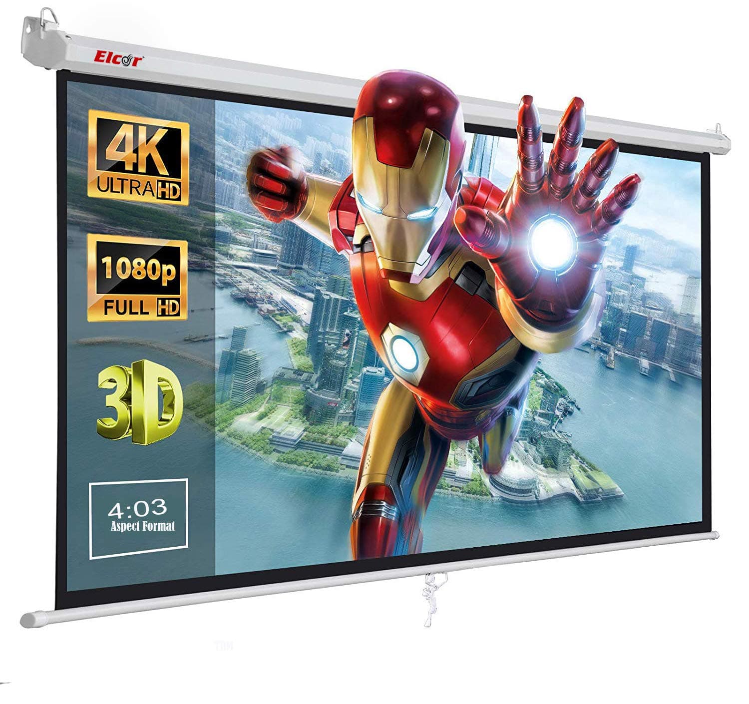 ELCOR Manual Auto-Lock Series, Projector Screen, 4ft.Height x 6ft.width with 84" Diagonal in 4:03 Aspect format, 1080P,3D & 4K Ready