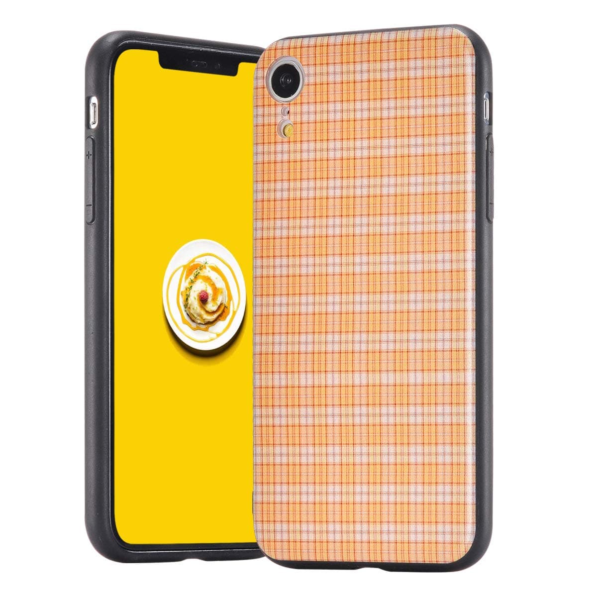 idocolors For iPhone XR Yellow Plaid Case Designer Back Hard Protective Cover for Women & Men Ultra Thin Plastic Phonecase Lightweight