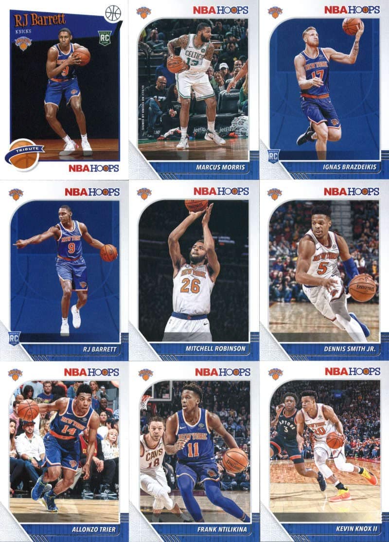2019-20 Panini NBA Hoops New York Knicks Team Set of 10 Cards: Julius Randle(#121), Kevin Knox II(#123), Frank Ntilikina(#125), Mitchell Robinson(#126), Dennis Smith Jr.(#127), Allonzo Trier(#128), RJ Barrett(#201), Ignas Brazdeikis(#235), Marcus Morris(#261), RJ Barrett(#298)