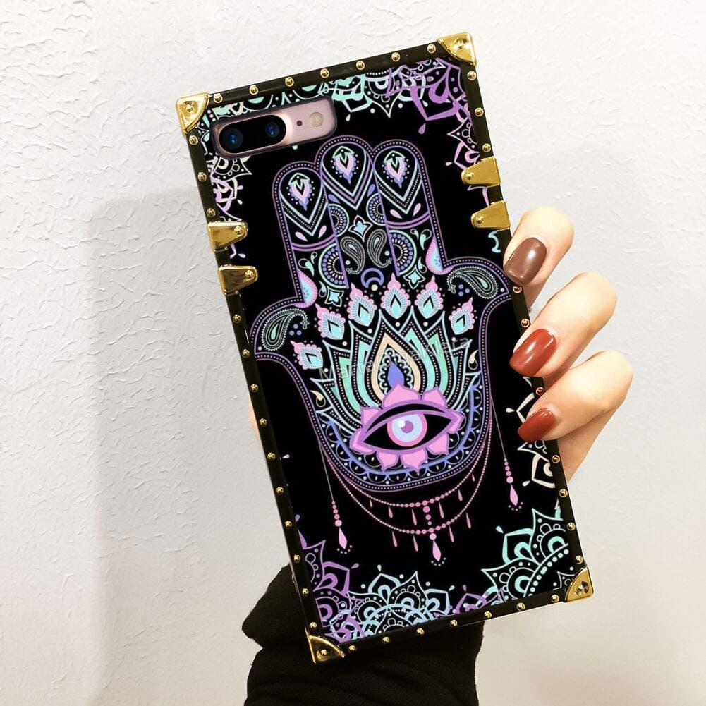 Case for iPhone 7 Plus, iPhone 8 Plus Square Luxury Mandala Evil Eye Design Soft TPU and Hard PC Back Reinforce Edges Shockproof Protective iPhone 7/8 Plus Case Cover