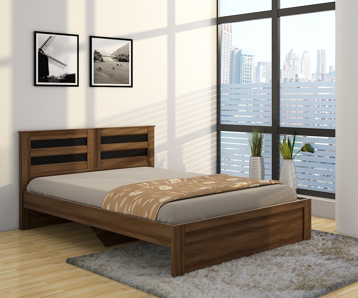Spacewood Aster Queen Size Bed (Woodpore, Bronze Walnut)