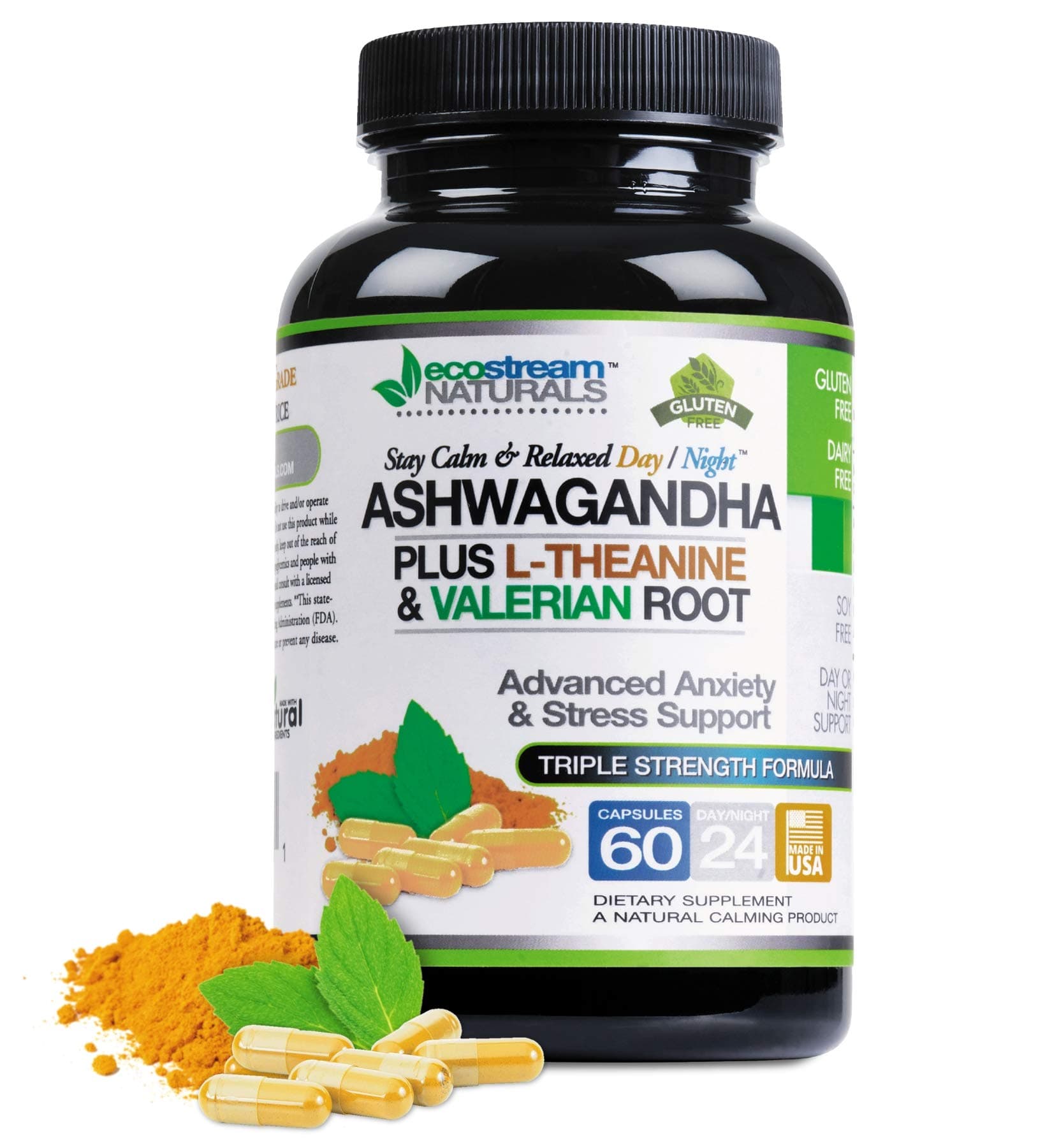 Large 2300 Milligram Strength - Pure Ashwagandha Root Extract Plus - Valerian Root - Passion Flower - Stress Reducer Support, Anti-Anxiety - Boost Mood - Muscle Relaxer - 24/7 Day & Night Support