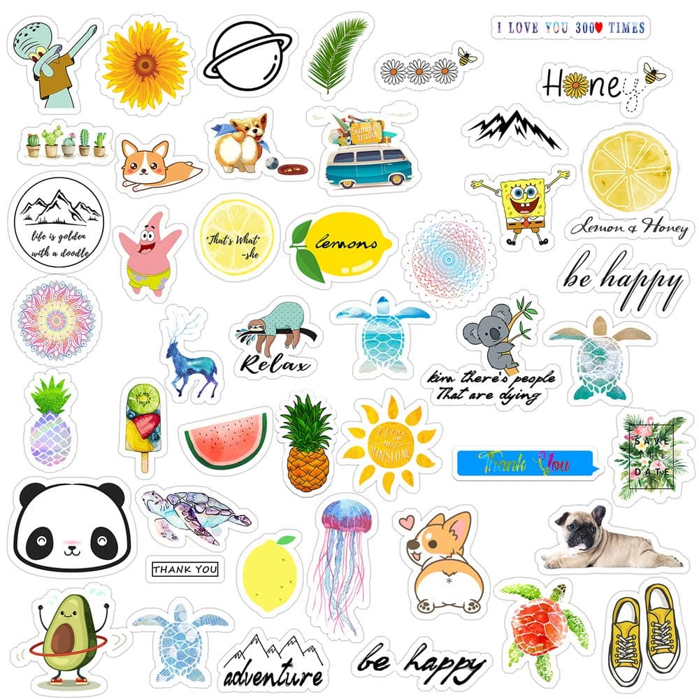 KRUCE 46 Pack Cute Sticker Pack,Graffiti Sticker Decals Vinyls for Laptop,Cars,Motorcycle,Bicycle,Skateboard Luggage,Bumper Stickers Decals Waterproof Trendy Stickers For Teens