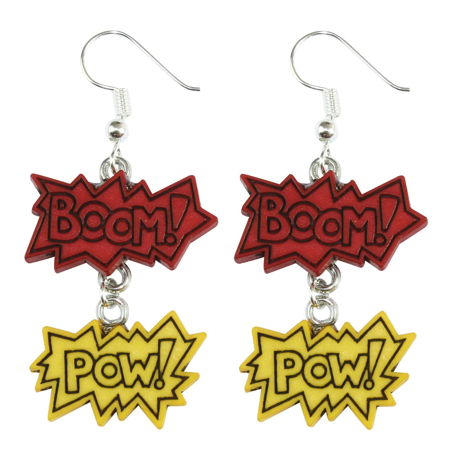 SUPERHERO BOOM! POW! COMBO DANGLE EARRINGS Complete With Gift Box