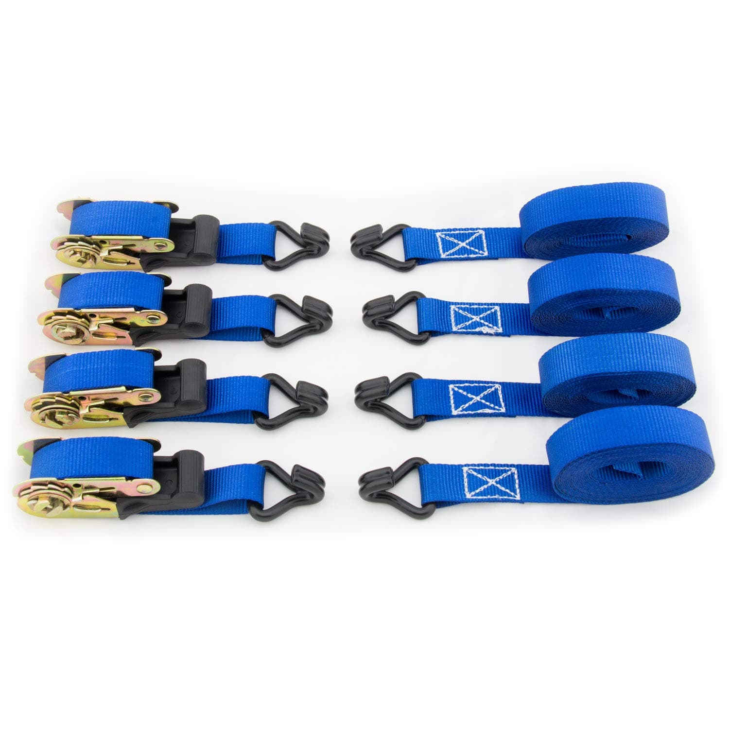 Ratchet Straps - Premium Tie Down Moving Straps with Double J Hooks - 586 lbs Load Cap - 1760 lbs Break Strength - 1 inch x 15 feet - Set of 4