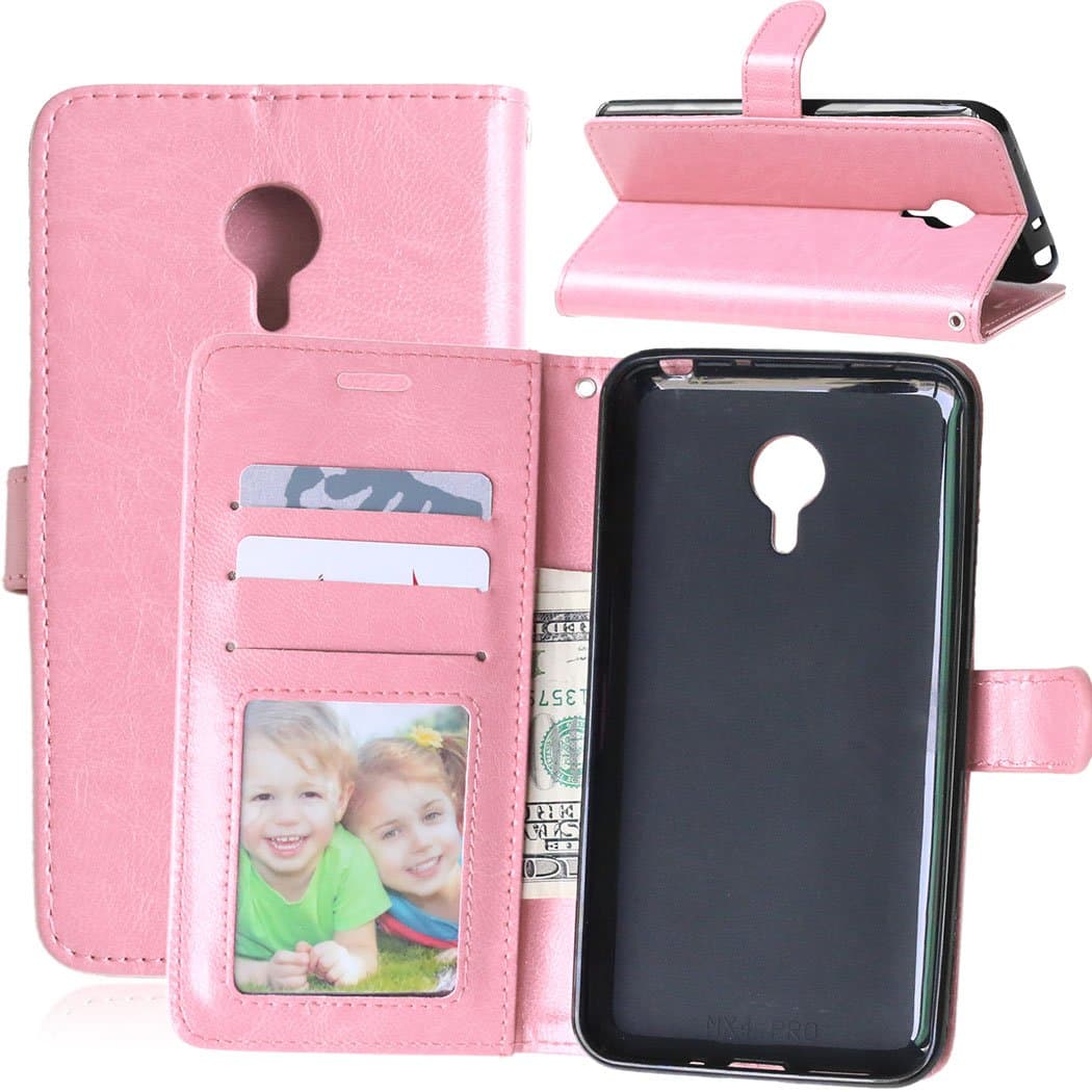 Qiaogle Phone Case - PU Leather Stand Wallet Flip Case Cover for Meizu MX4 Pro (5.5 inch) - DK08 / Pink Classic Solid Color Business Style