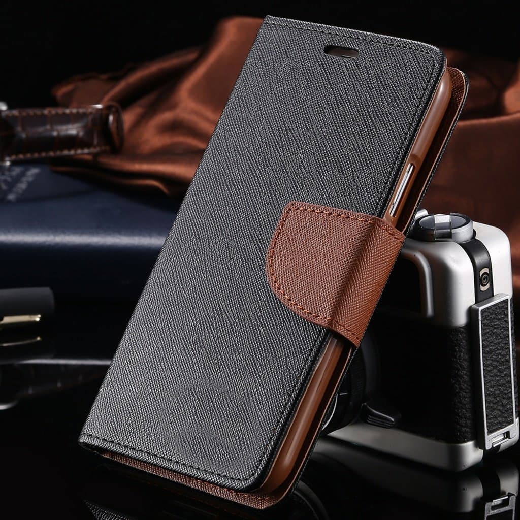 Thinkzy Flip Cover Case for OnePlus 6 (Black-Brown)