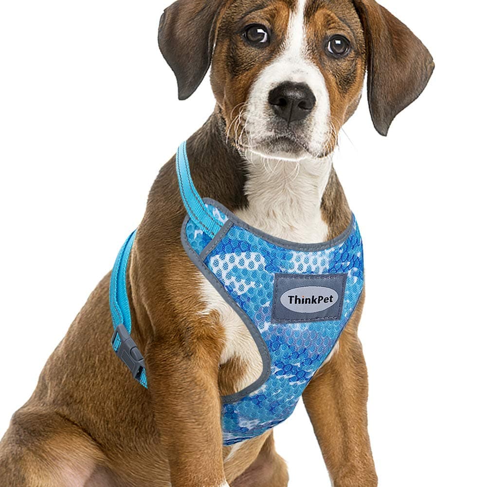 ThinkPet Reflective Breathable Soft Air Mesh No Pull Puppy Choke Free Over Head Vest Ventilation Harness for Puppy Small Medium Dogs (Camouflage Blue,S)