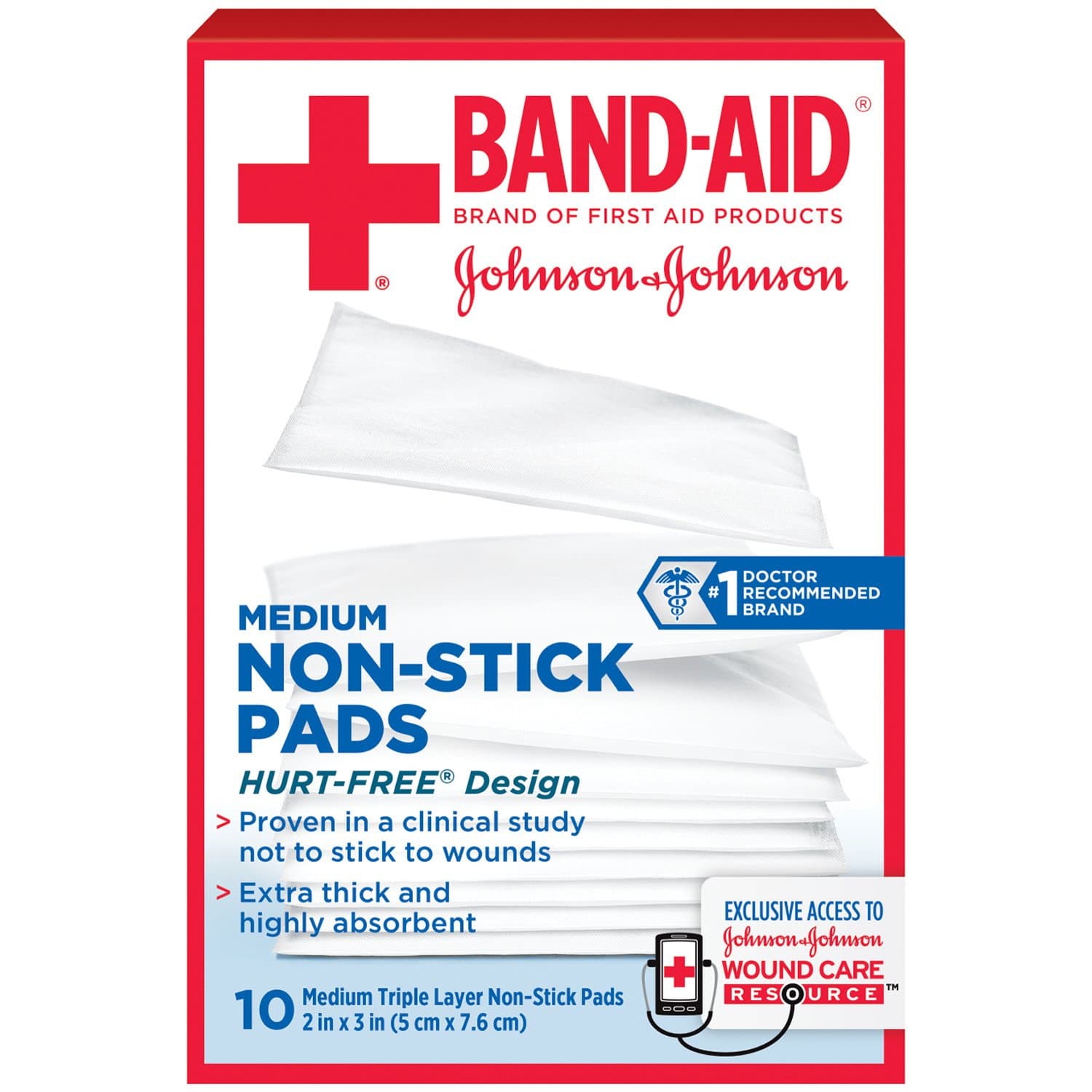 Band-AidFirst Aid Pads, Medium Non-Stick Pads, 10 Count (Pack of 6)