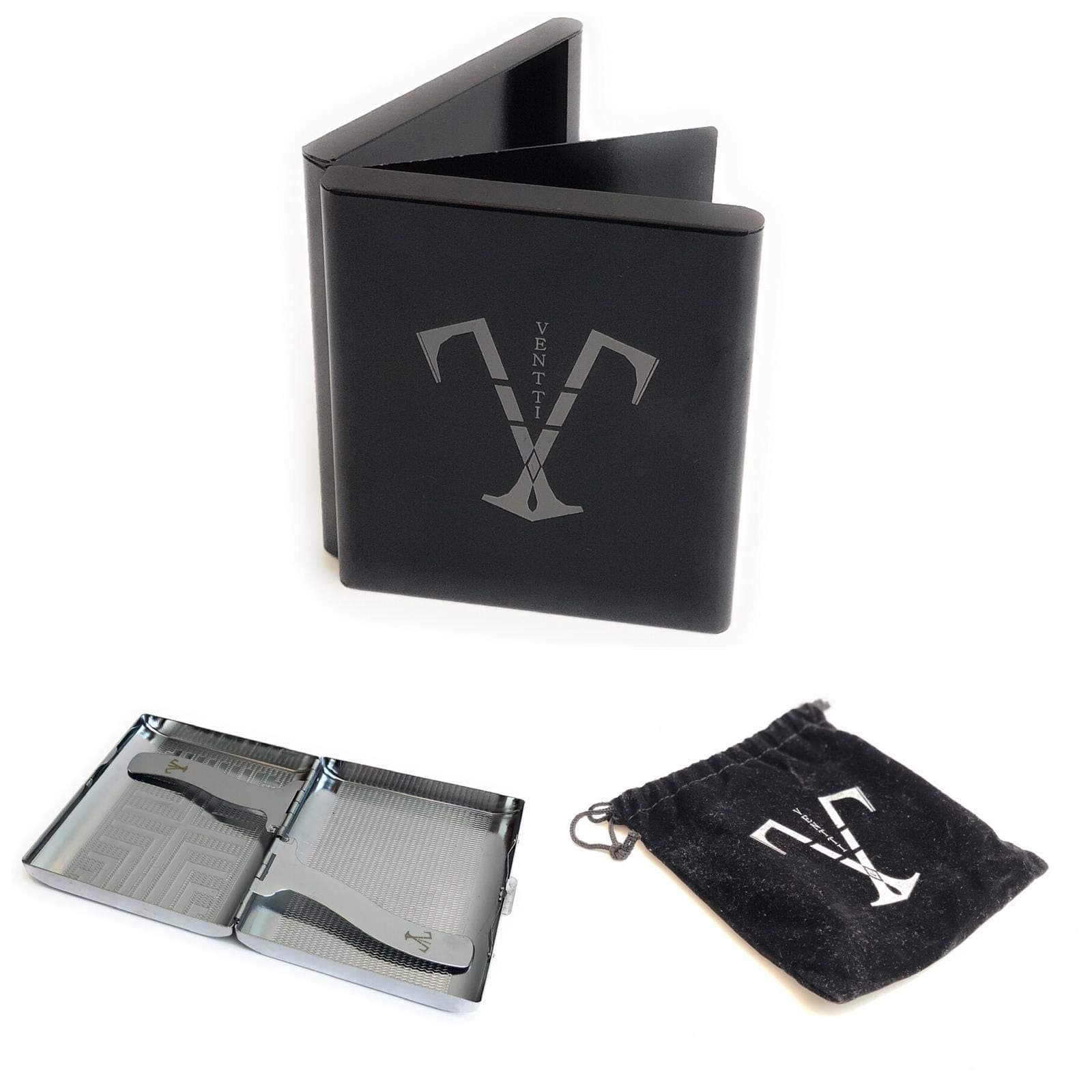 VENTTI Metal Cigarette case Holder Box Double Sided Durable and Lightweight - Set of 2 (Black and Silver)