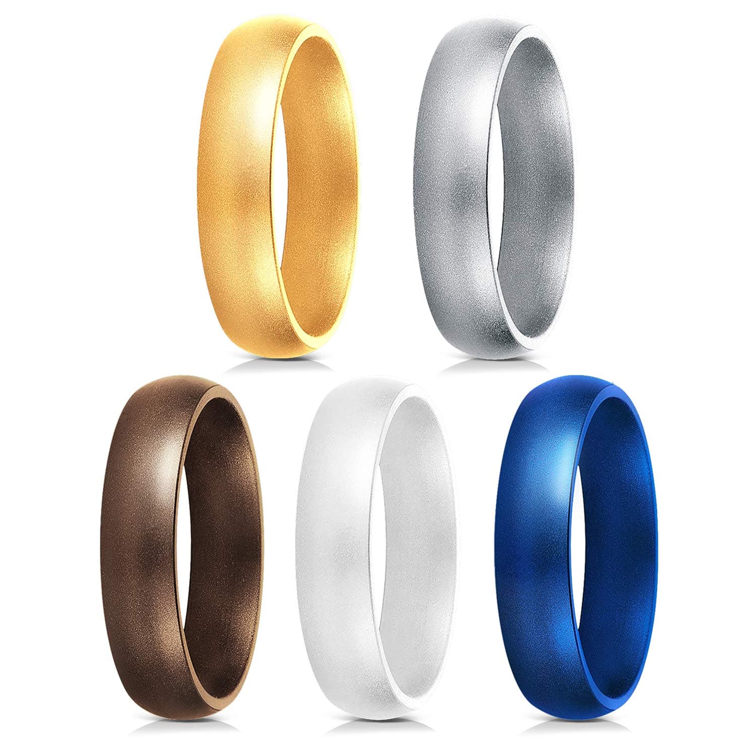 DLQ Silicone Wedding Ring for Men & Women,5 Pack Affordable Medical Grade Breathable Silicone Ring Comfort,Glitters,Durable,Hypoallergenic, Multiple Matching Colors, Lifetime Quality Guarantee