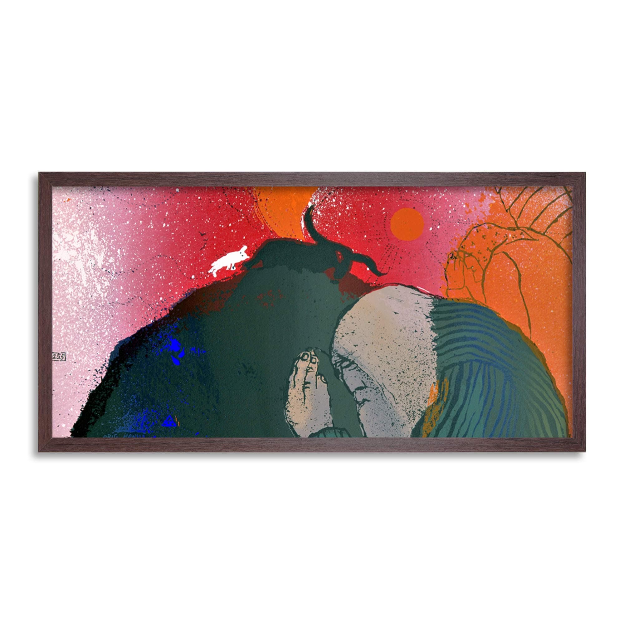 Adi Holzer 255 Noah Fire Sacrifice Painting Framed Wall Art Print Long 25X12 Inch