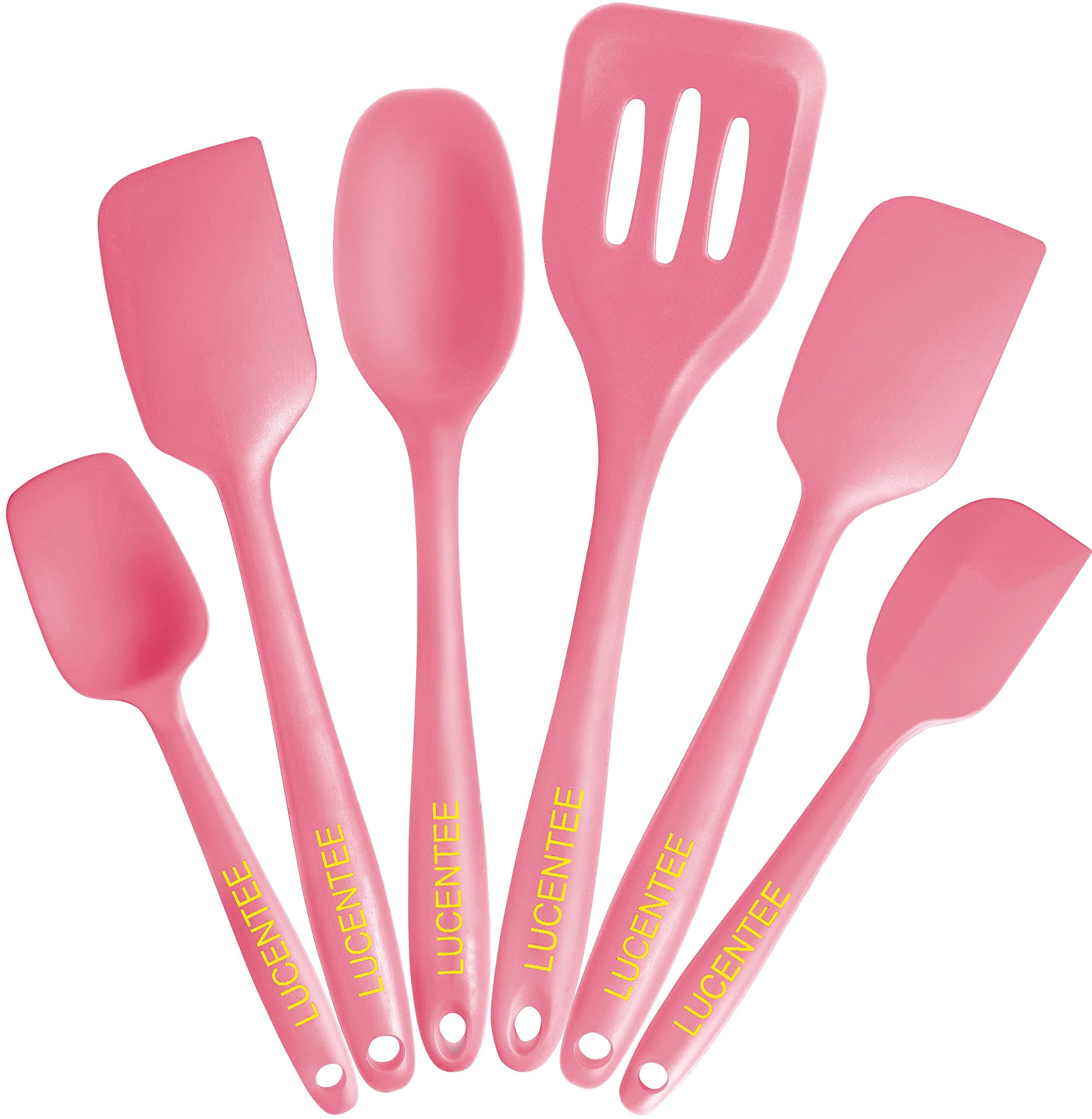 Lucentee¨ 6-Piece Silicone Baking Set - Spatulas, Spoons & Turner - Heat Resistant Cooking Utensils (Pink)