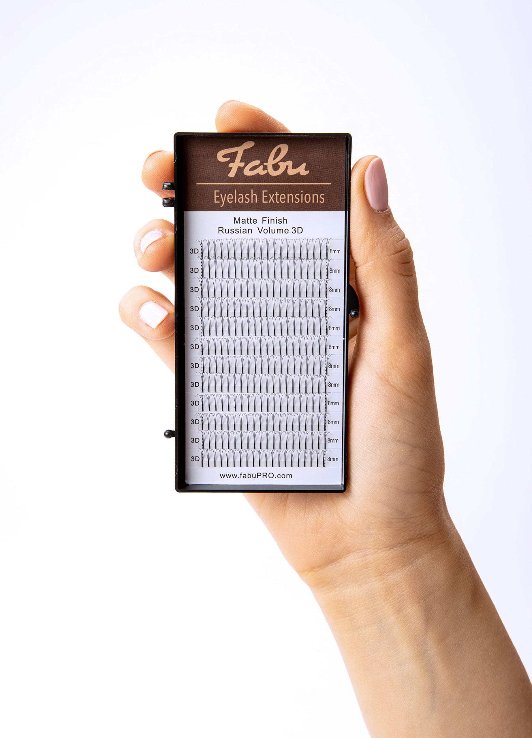 Fabu Eyelash Extensions Russian Volume Premade 3D Fans, Thickness/Diameter 0.10, C Curl, ONE LENGTH PER TRAY (8mm)