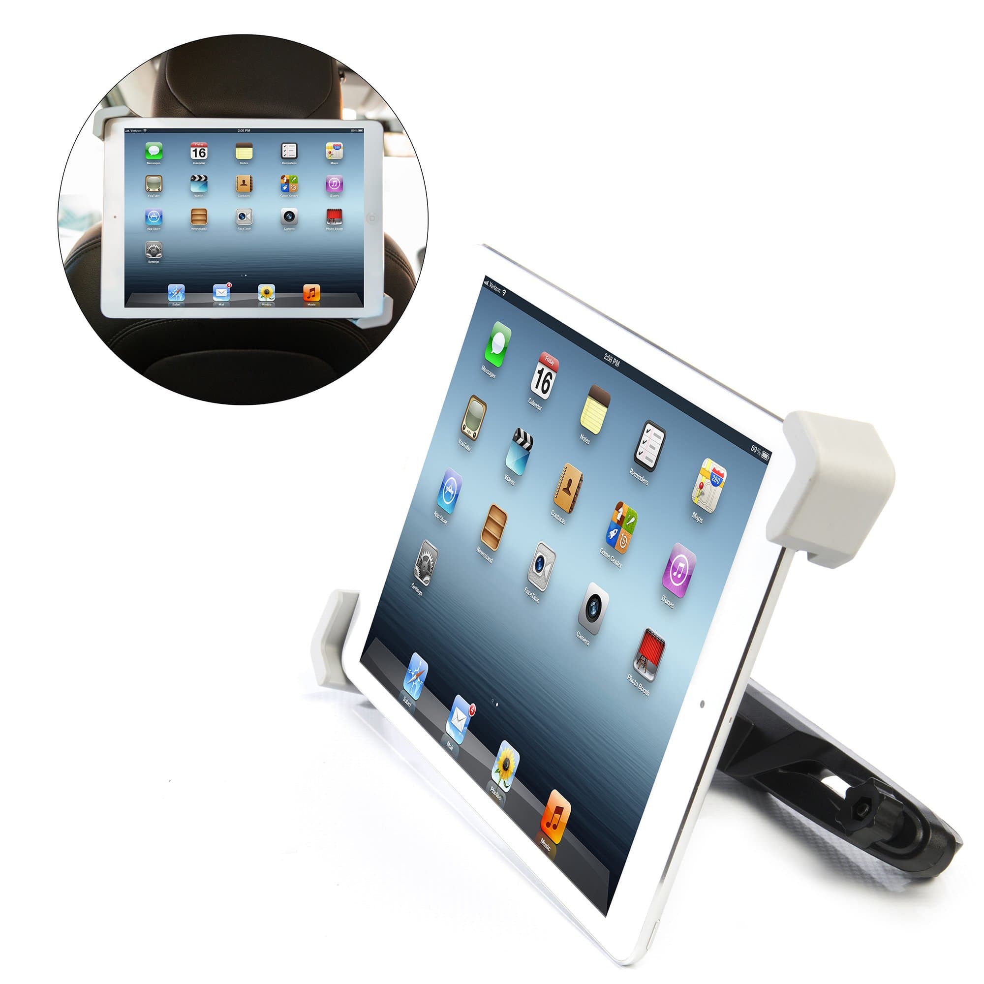 car headrest mount holder- ipad tablet holder for car rear backseat-universal adjustable 360° rotation for portable mini ipad 1 2 3 4 samsung 7, 9.5, 9.7,10.5 inch tablet- kids travel player bracket