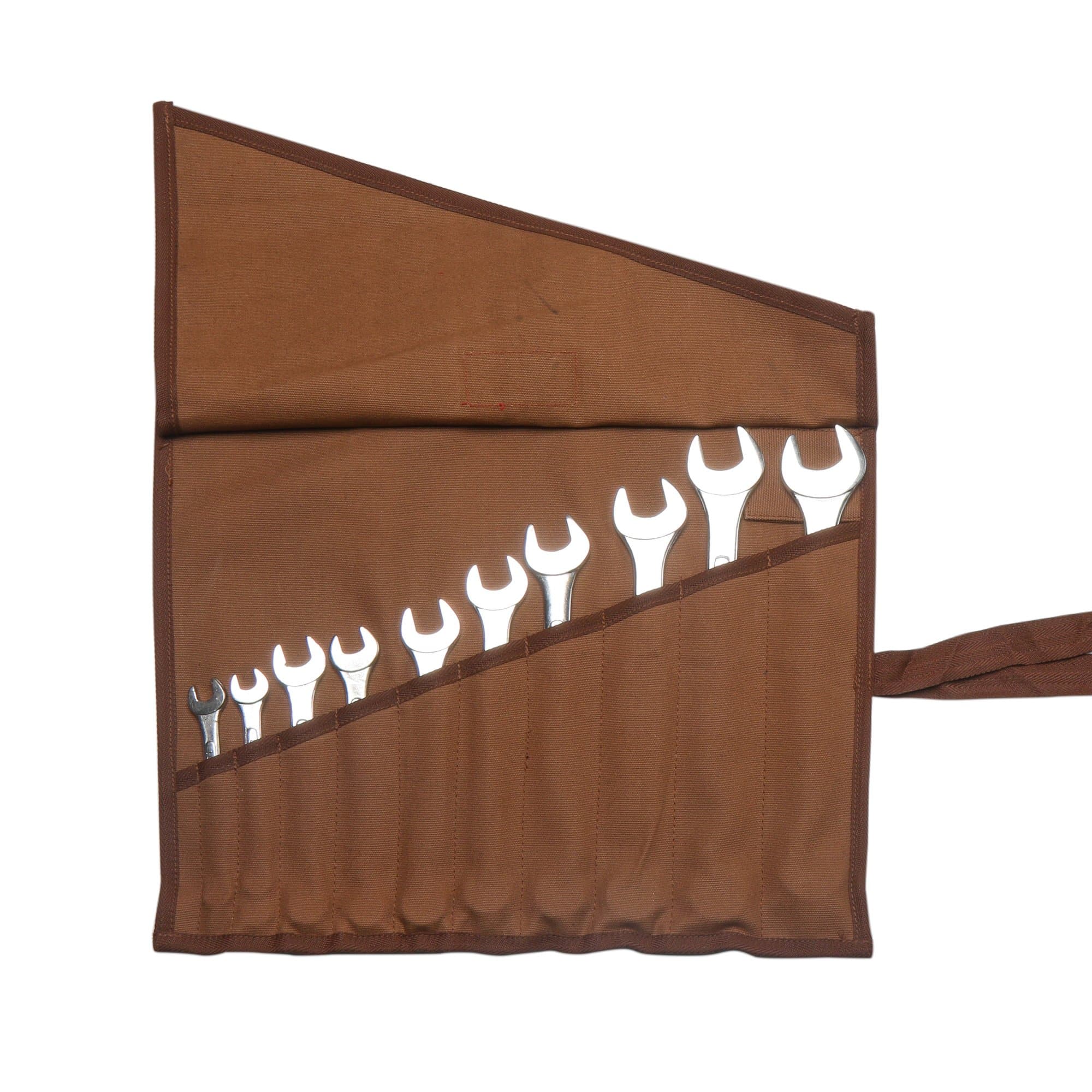 Eximius Ex 0202 Wrench/Tool Roll 10+ Pockets of 100% Dyed Cinnamon Brown 15 Oz Cotton Canvas