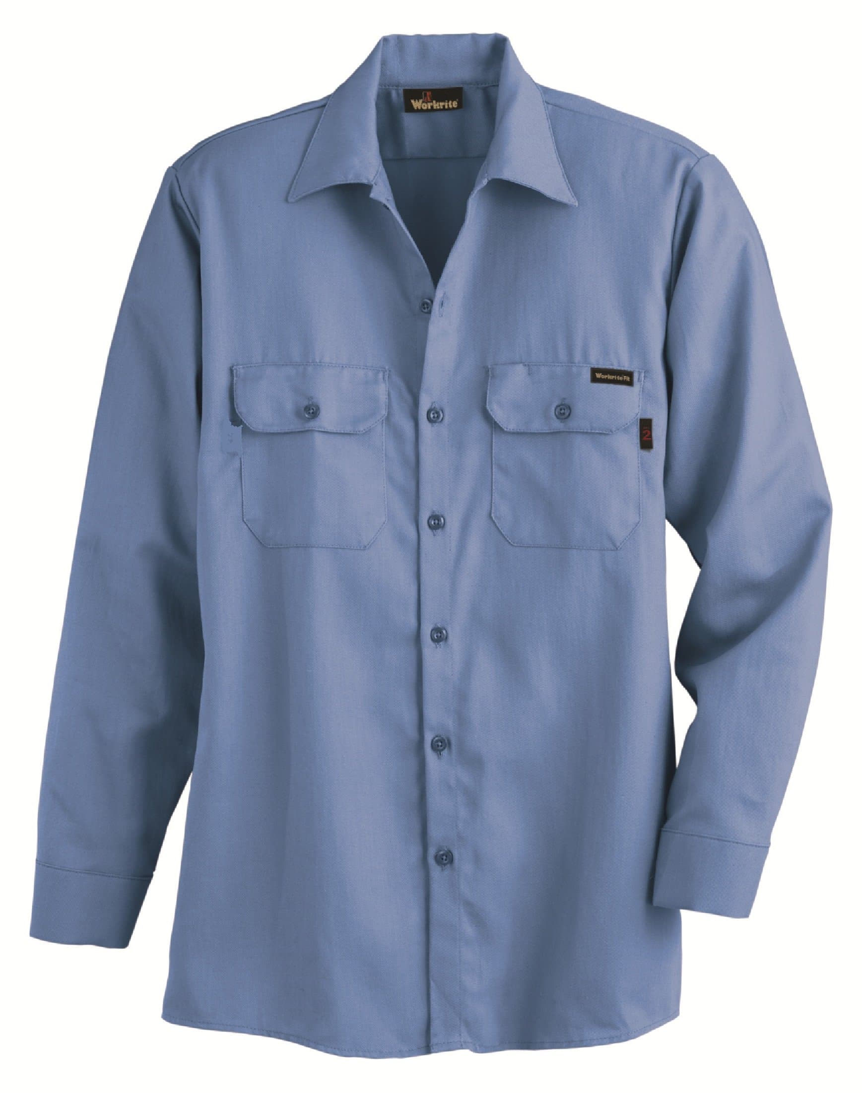 Workrite 231UT70MBMD-0L Flame Resistant 7 oz UltraSoft Long Sleeve Work Shirt, Button Cuff, Medium, Long Length, Medium Blue