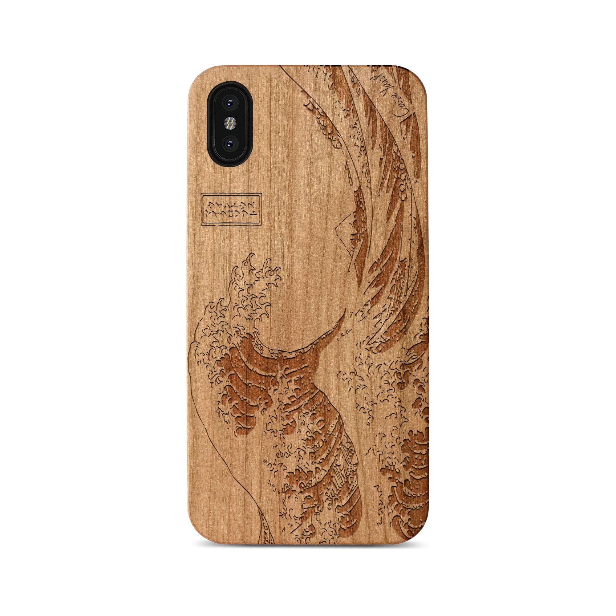 CaseYardWood Phone case for iPhone 11 Pro Max Laser Engraved Great Wave Design Cherry Wood Compatible iPhone case Protective Shockproof Slim fit Cell Phone Cover for Men & Women