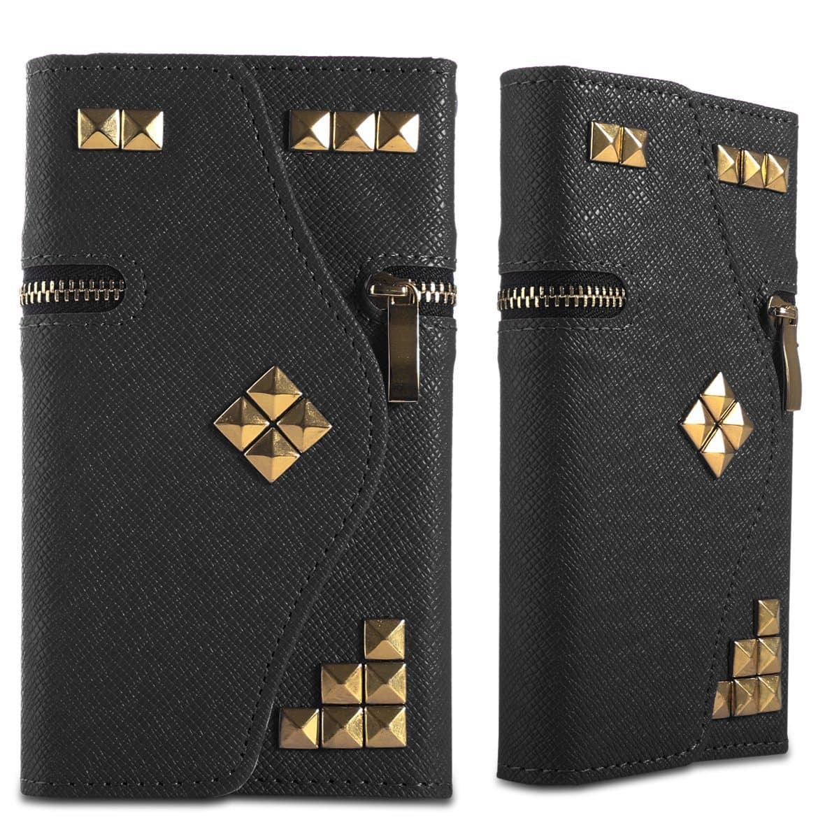 ULAK Note 4 Case,Galaxy Note 4 Case, Synthetic Leather Flip Cover with Foldable Card Slots for ID.Credit Cards - Fashion Metal Zipper Studded Purse Design Flip Case for Samsung Galaxy Note 4 (Black)