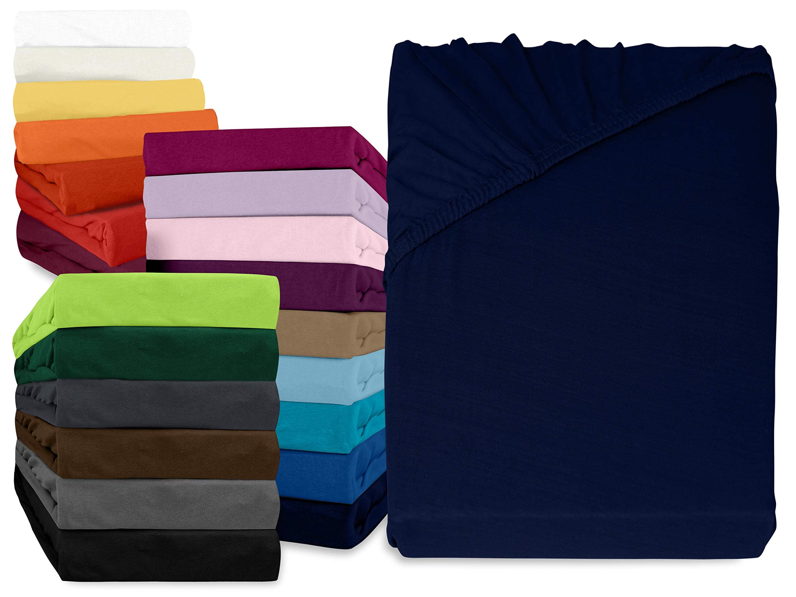 Classic Jersey Fitted Sheet Available In 22 Colours and 6 Sizes – 100% Cotton, navy blue, 140-160 x 200 cm