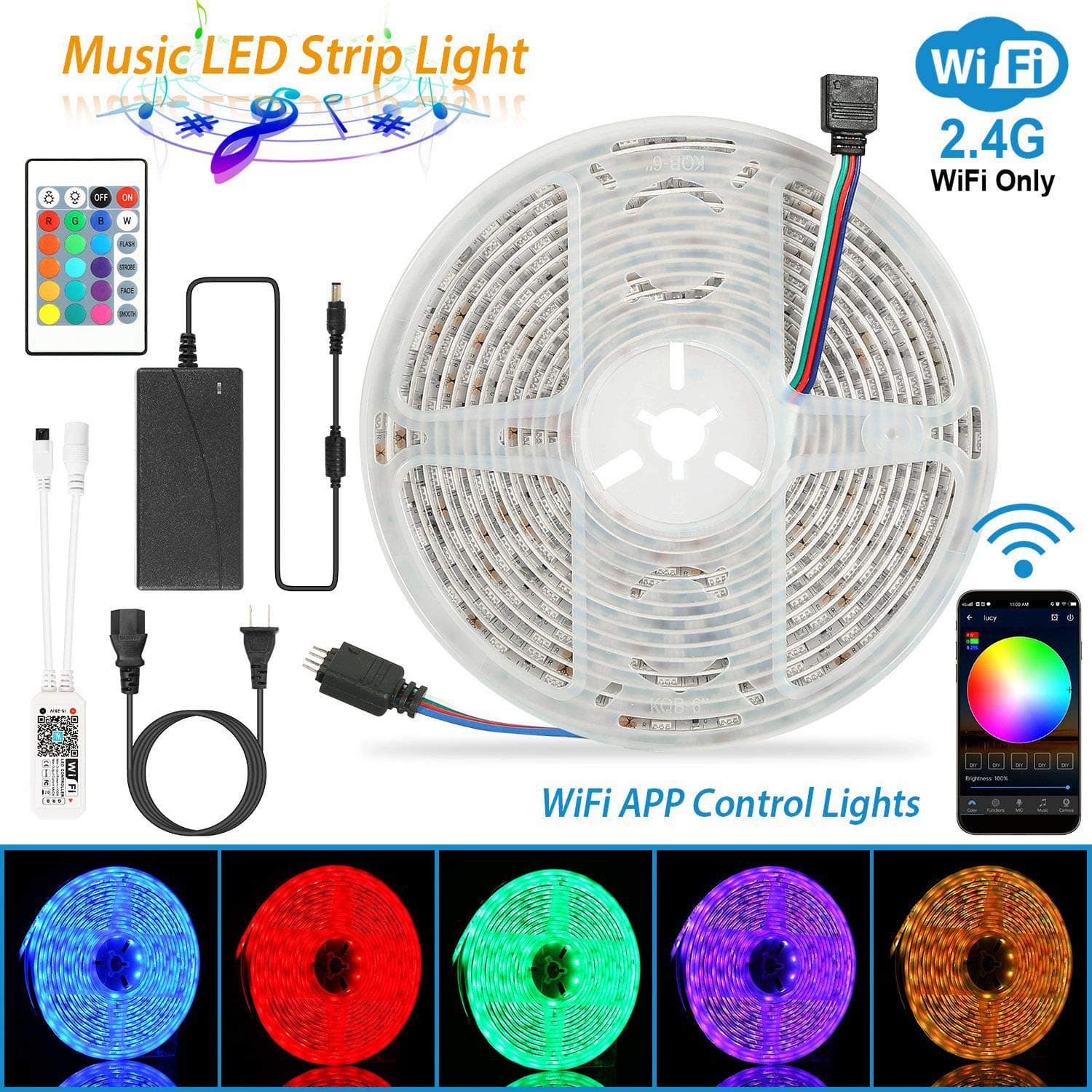 LED Strip Lights, Moclever Smart LED Lights 16.4ft Waterproof 5050 RGB Color Changing Controlled by WiFi Wireless Phone APP, LED Strips Work with Alexa, Google Assistant for Bedroom Party, Room, TV