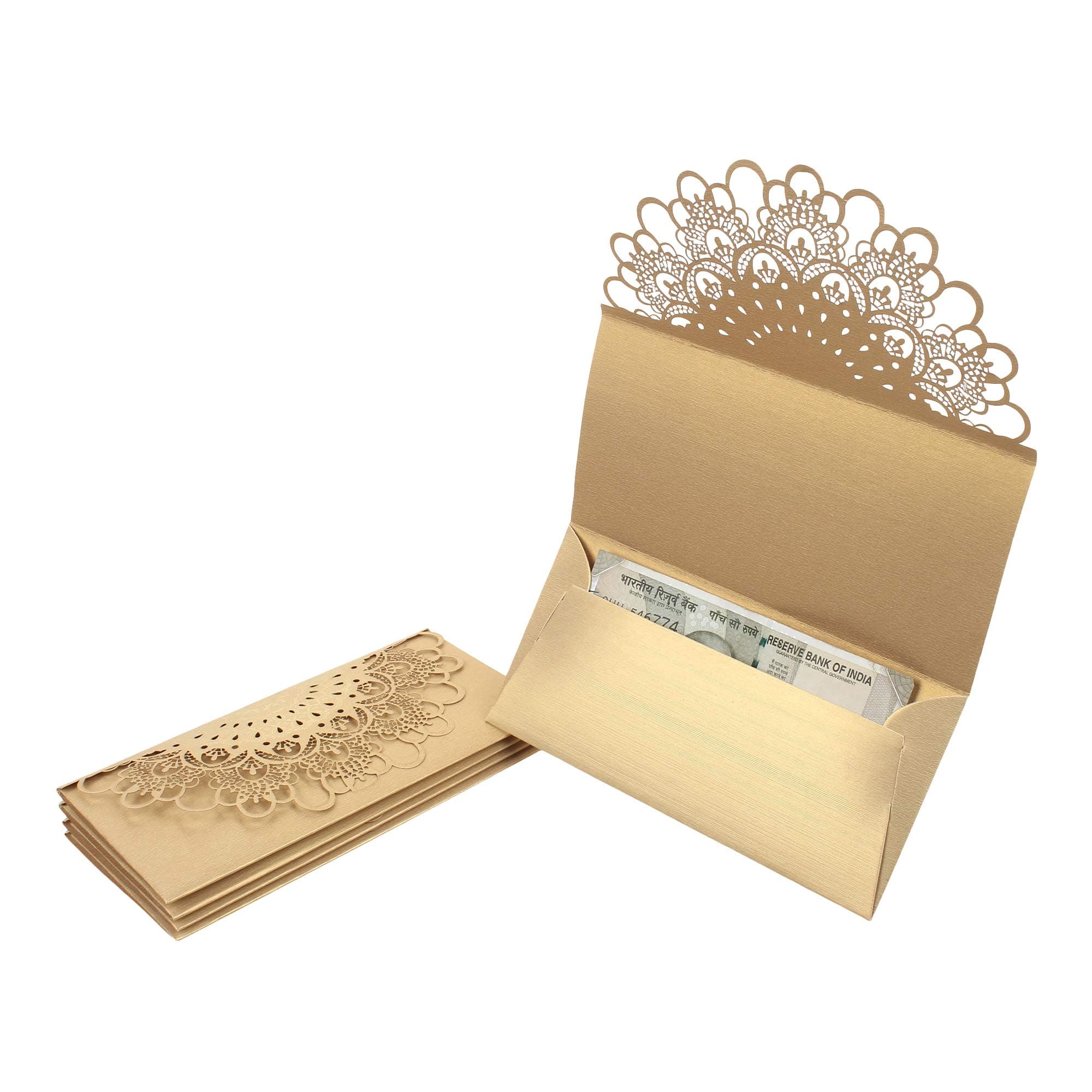 VPNK Elegant Stylish Rectangle Shape Money Sagan Gift Envelopes Suitable for Weddings/Birthdays/Anniversary - Gold
