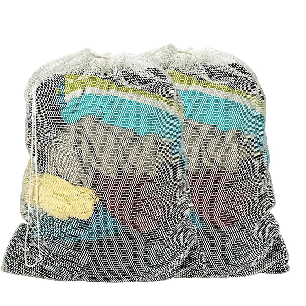 AKPOWER Commercial Mesh Laundry Bag Sturdy White mesh Material with Drawstring 23.6" x 35.5" (Pack of 2)