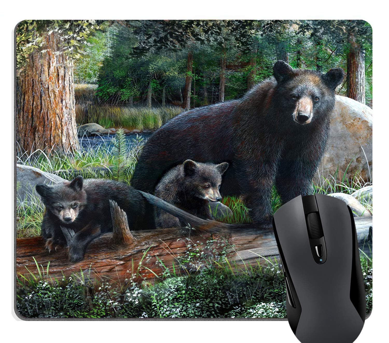 knseva Wildlife Black Bear Cubs Thick Woods Forest Mouse Pad