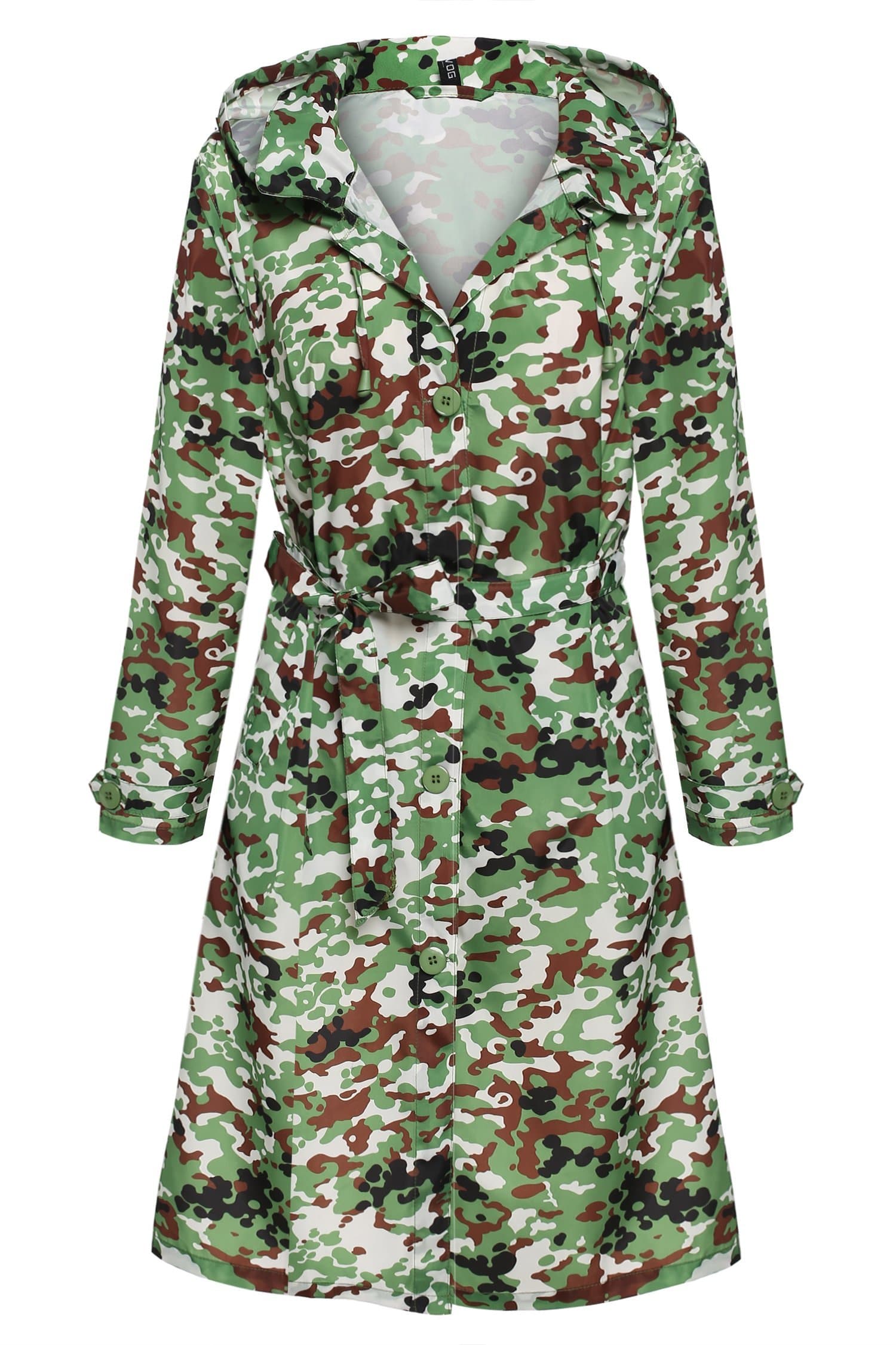 VOG Women Raincoat Packable Front Button Rain Coat Hooded Rain Jacket