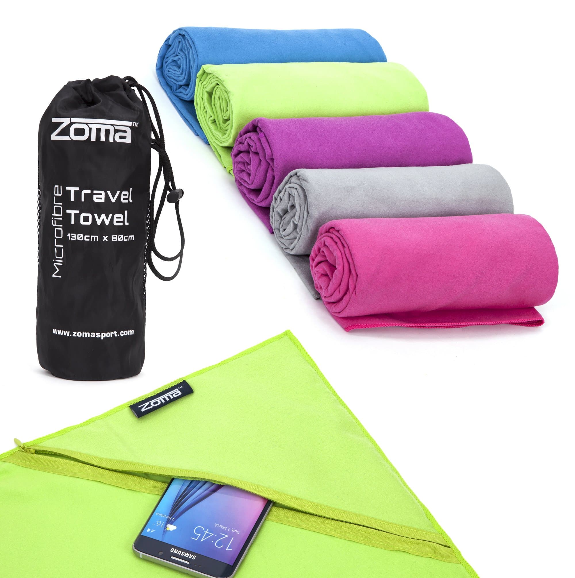 Invool Microfibre Towel with Handy ZIPPER POUCH Holds