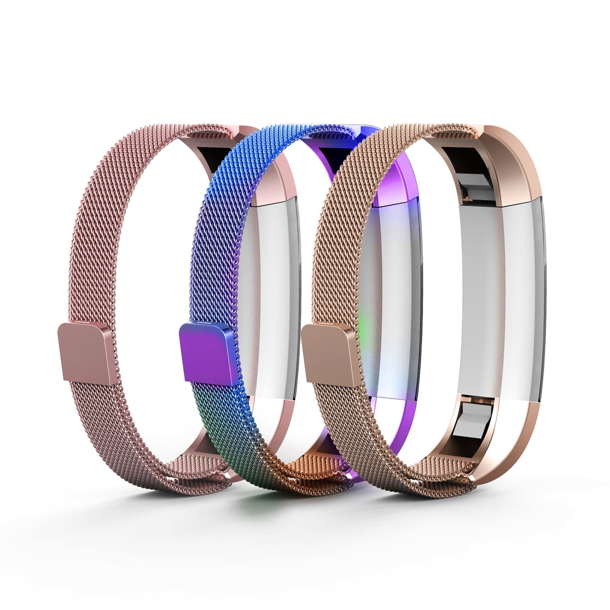 Tecson Metal Bands Compatible Fitbit Alta and Alta HR and Ace (Pack of 3), Champagne Gold, Colorful and Rose Pink