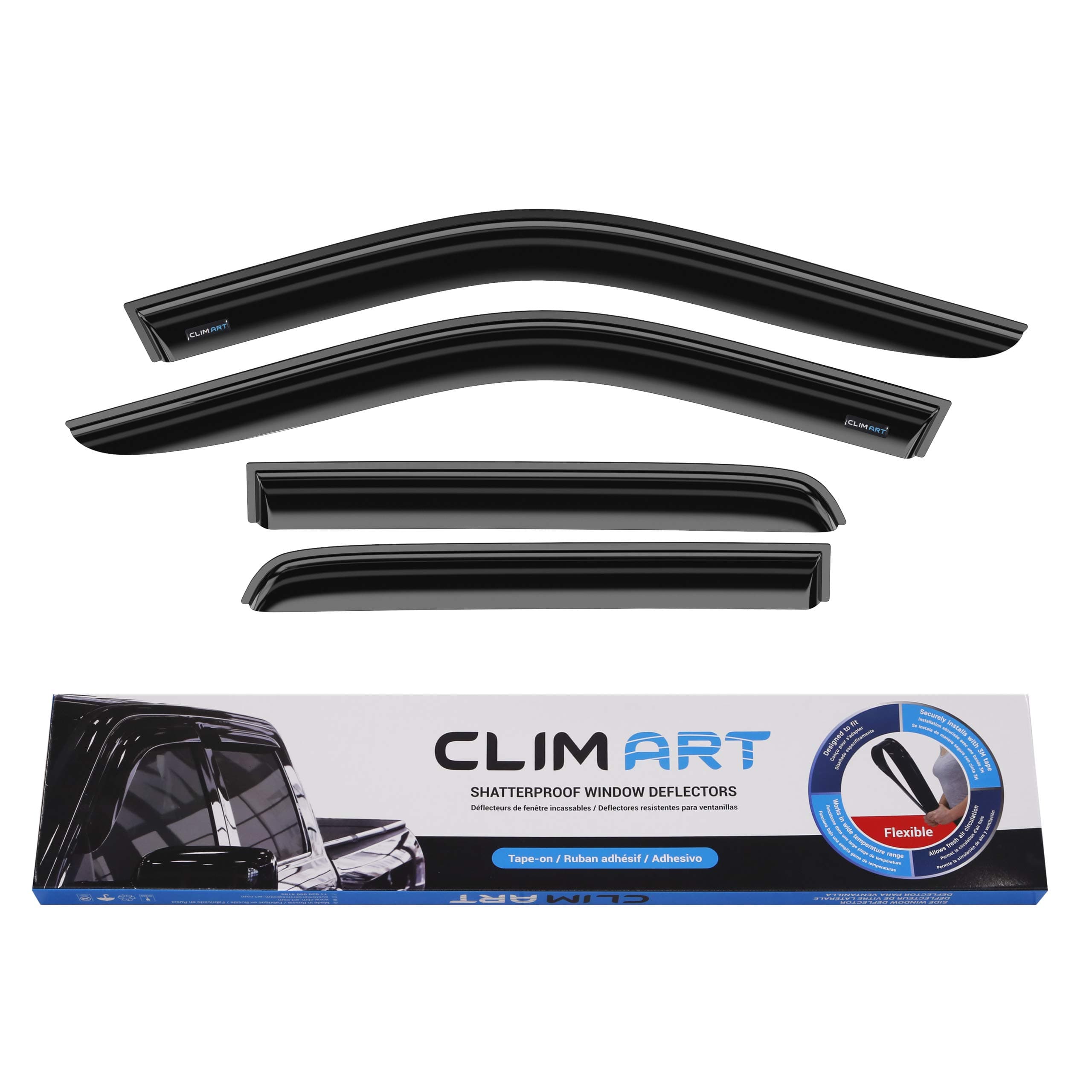CLIM ART Incredibly Durable Rain Guards for Dodge RAM 2009-2018 Crew Cab,Mega Cab,Tape-on Window Deflectors,Vent Deflector,Vent Window Visors for Cars,Dark Smoke,Truck Accessories, 4 pcs - 409006