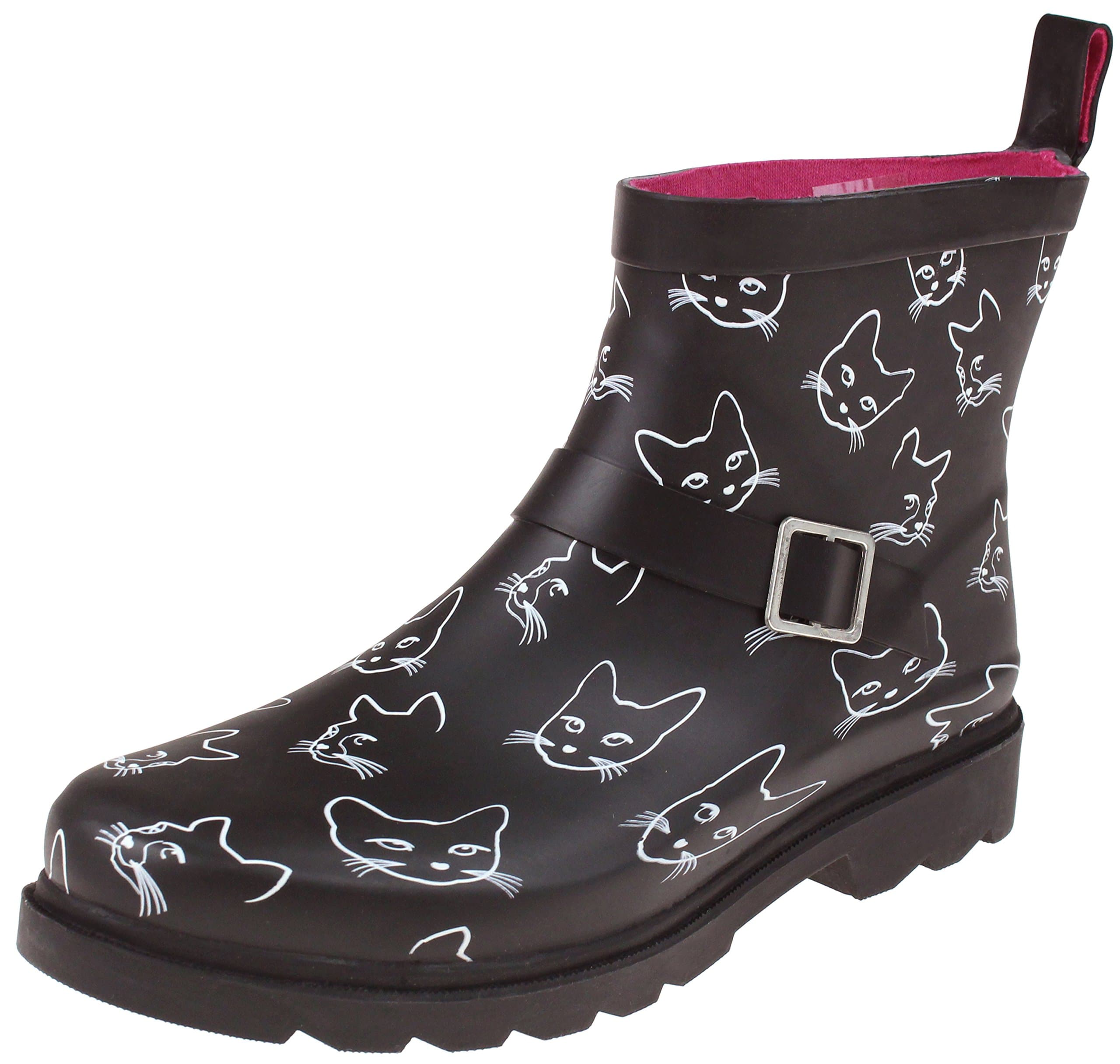 Capelli New York Ladies Kitty Faces Printed Rain Boots Black Combo