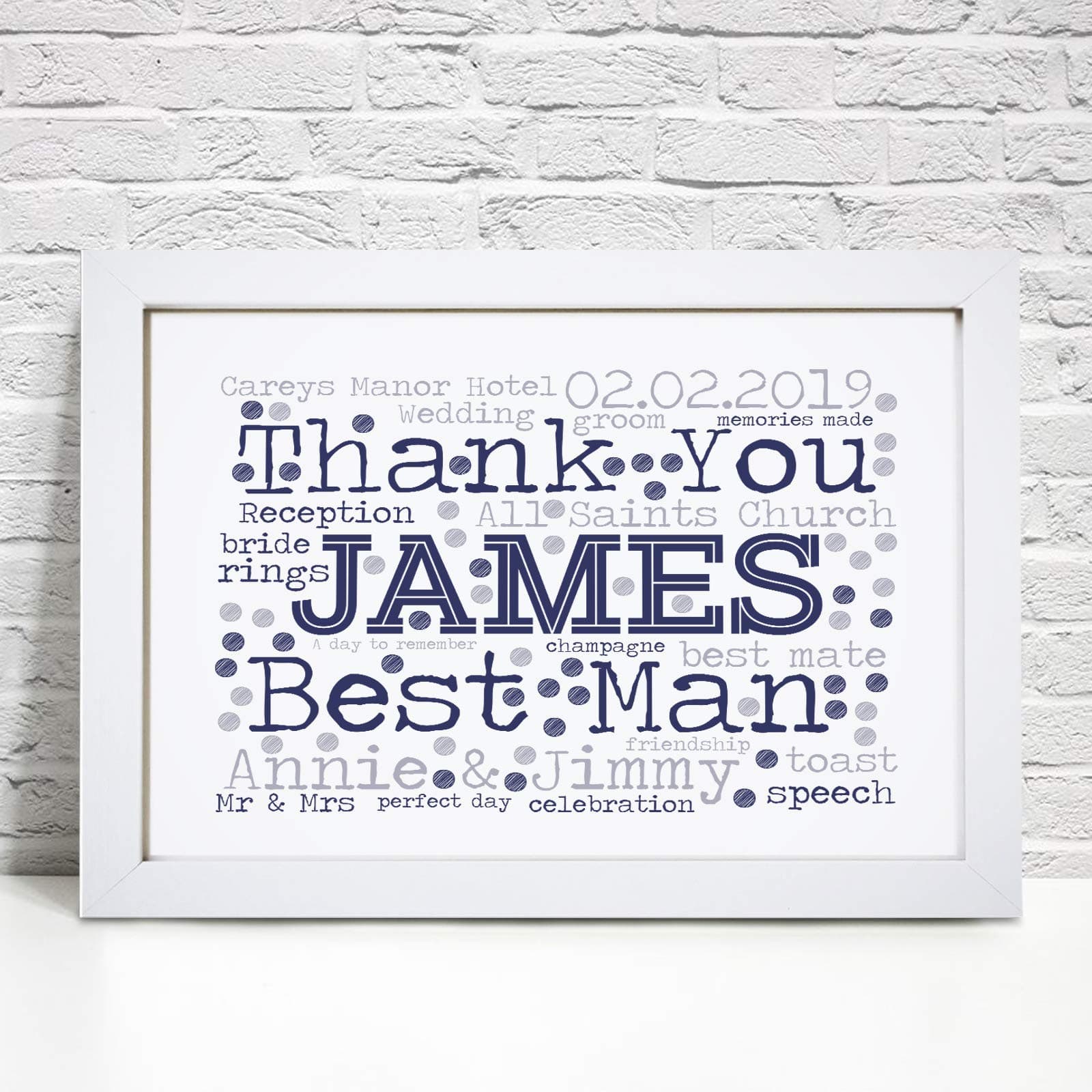 Personalised Best Man Word Art Print - A5, A4 Prints & Framed