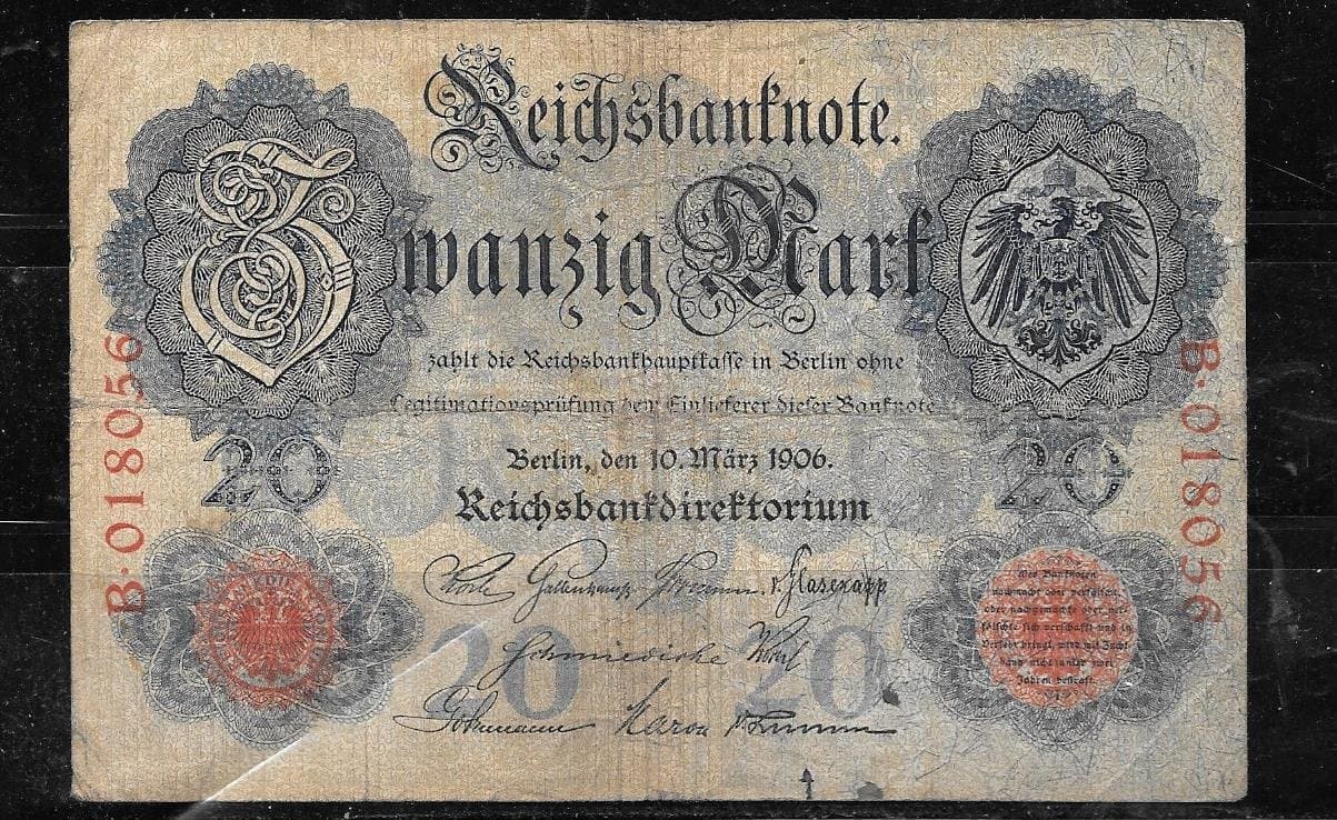 Old Banknote 20 Mark Germany -Good Used Old Banknote Paper Money Currency Bill Note -Very Rare For Collectors (Only 1 Pc Left)