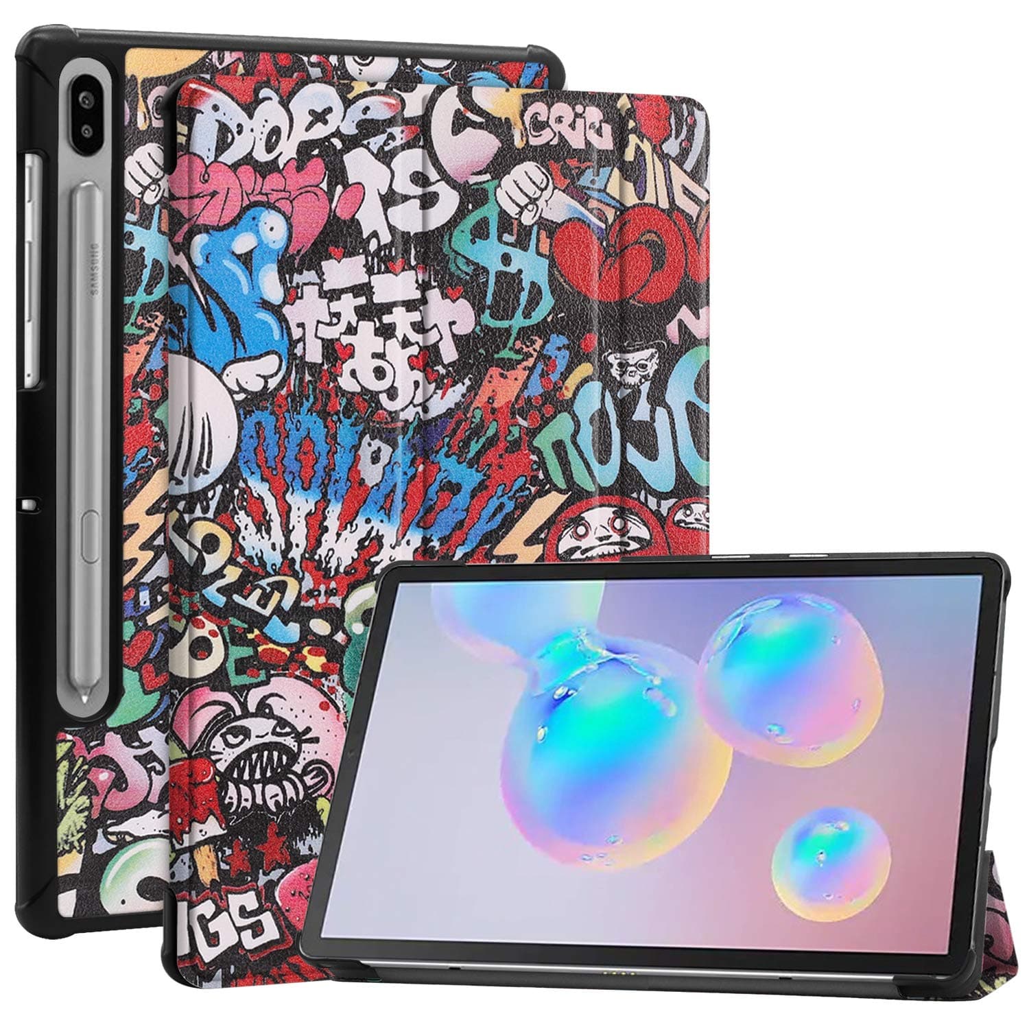Smart Case for Galaxy Tab S6, Ratesell Lightweight Smart Trifold Stand Case Cover with Auto Sleep/Wake for Samsung Galaxy Tab S6 10.5 Inch Model SM-T860/T865/T867 2019 Release Tablet Graffiti