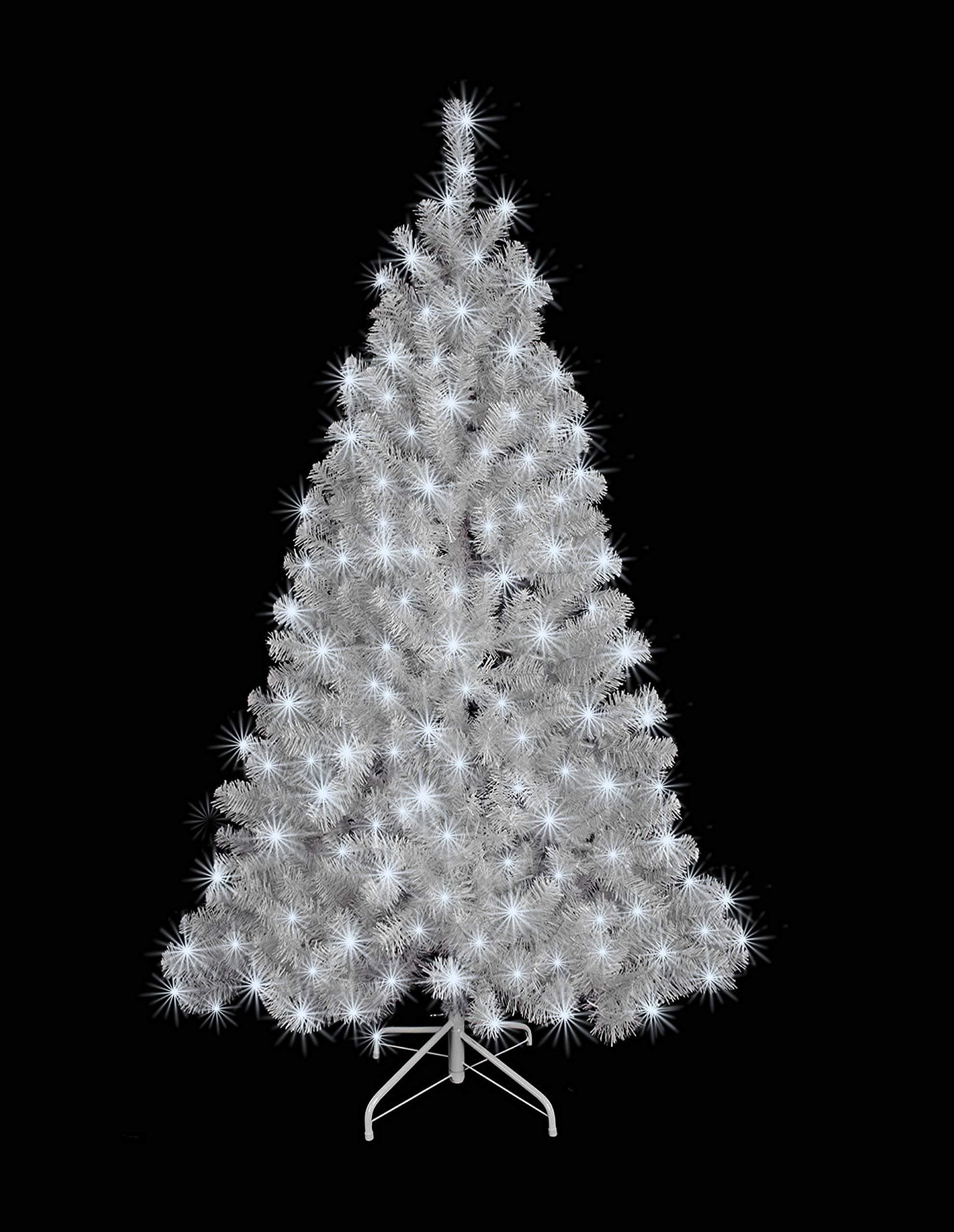 SHATCHI 5ft/1.5m Pre-Lit Artificial Christmas Tree Alaskan Pine White 350 Tips - 130 Cool White LEDs Metal Stand Xmas Home Decorations 150cm